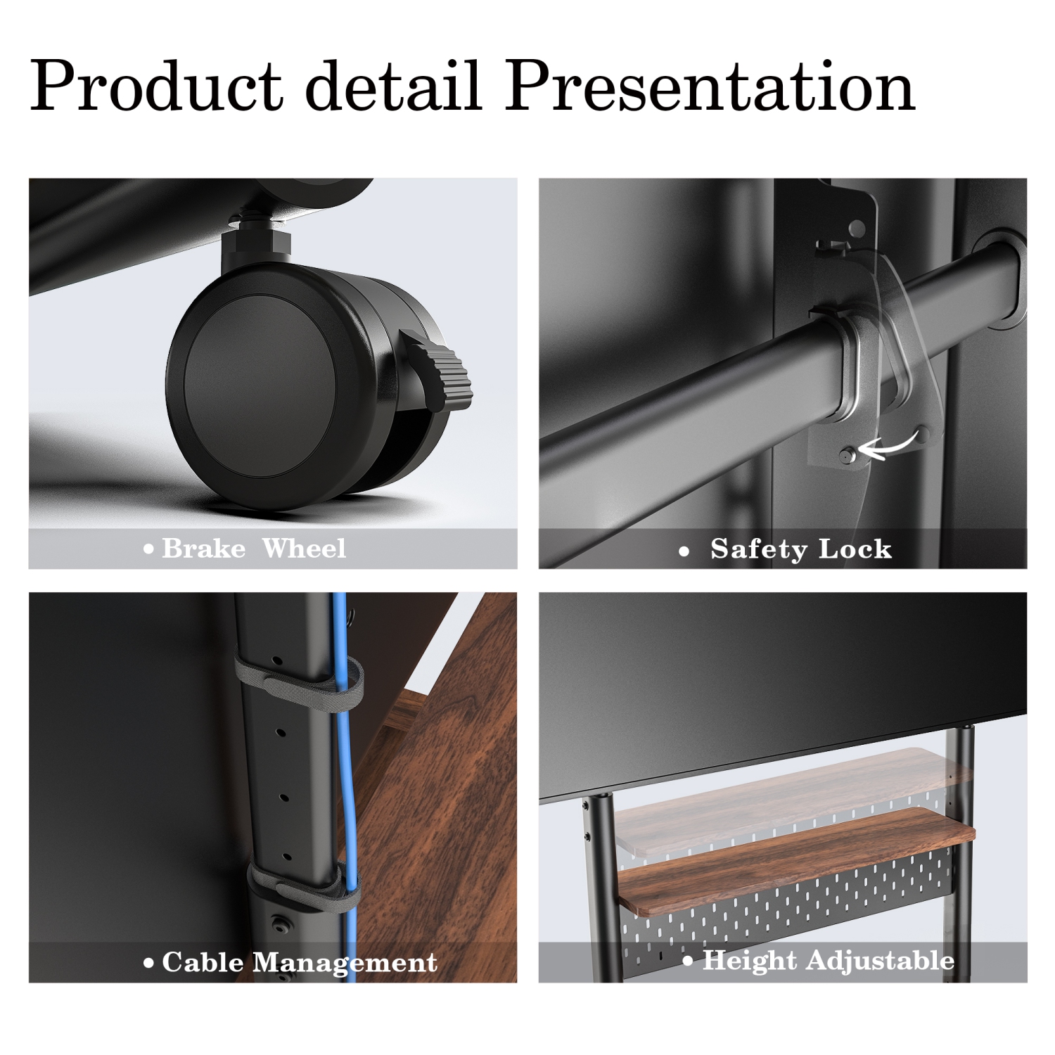 Meuble pour téléviseur avec rangement et roulettes de FITUEYES pour écran plat ACL DEL 40 à 85&nbsp;po, support en coin pour téléviseur avec panneau