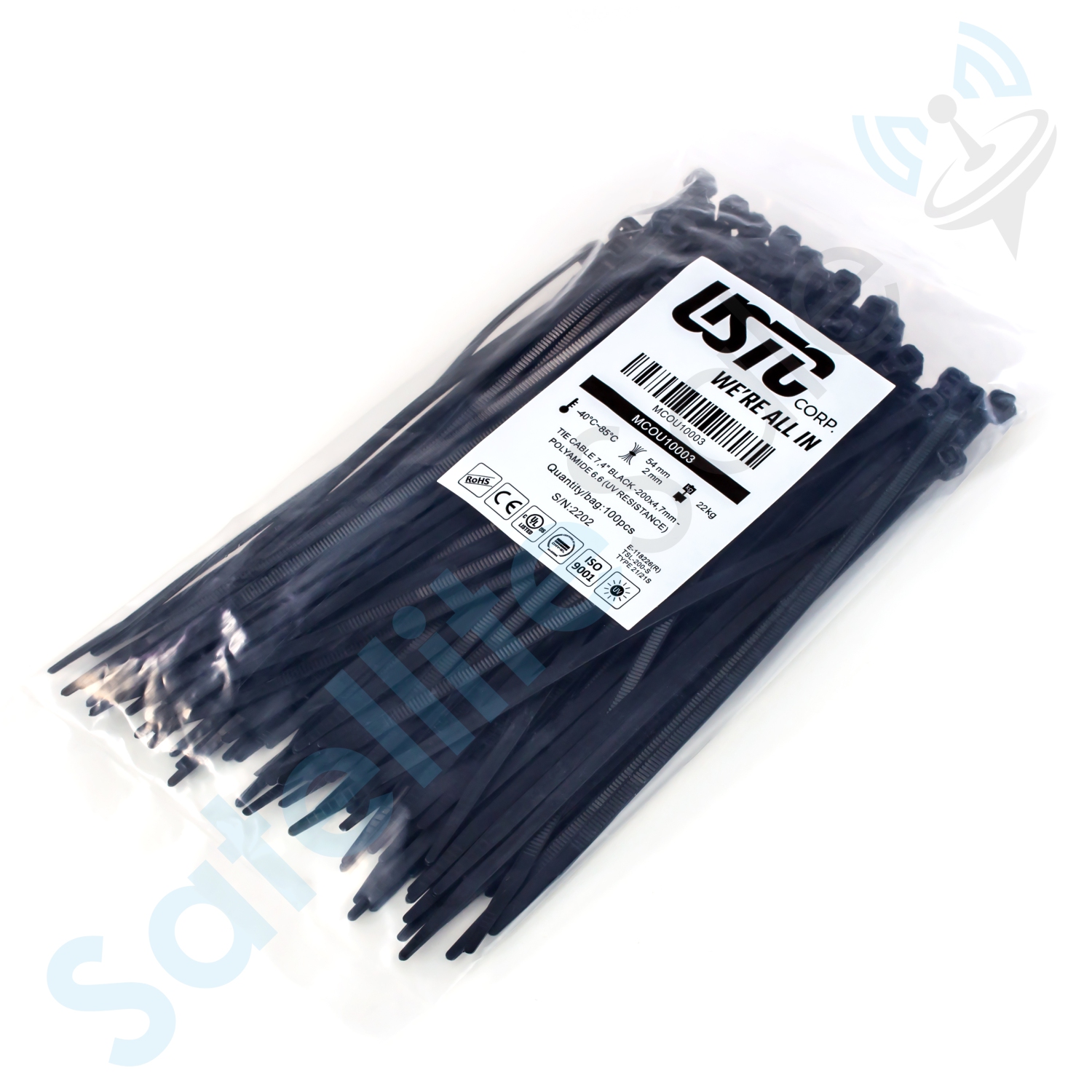 USTC – attaches en fil métallique 50&nbsp;lb Strength USTC MCOU10003 polyamide nylon noir 7 po, 178&nbsp;mm