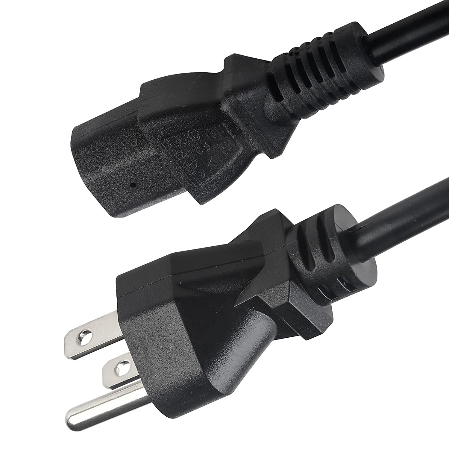 SatelliteSale Universal Heavy Duty Computer Power Cable Male NEMA 5-15P to Female IEC C13/C14 Universal Wire Black PVC Cord 6 feet
