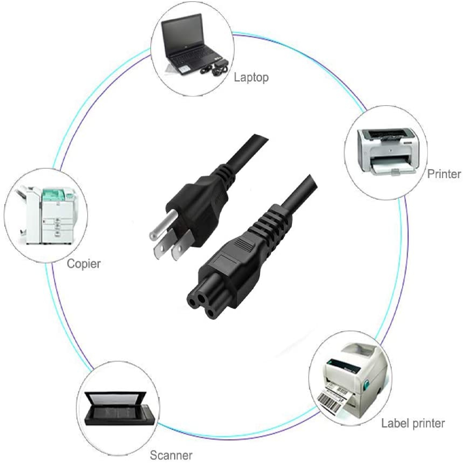 Câble d’alimentation universel robuste pour ordinateur de SatelliteSale mâle NEMA 5-15P à femelle IEC C5, câble universel en PVC noir, 6 pi