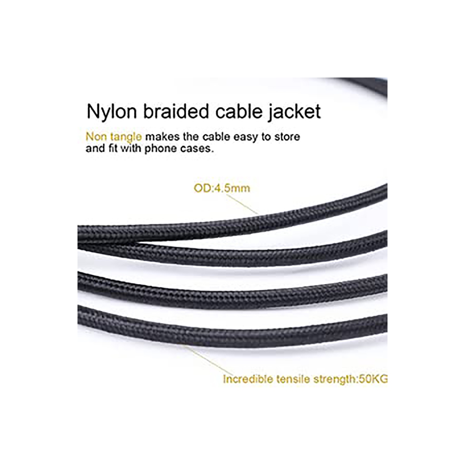 SatelliteSale Auxiliary 3.5mm Right Angle Audio Jack Male to Male Digital Stereo Aux Cable Universal Wire Black Nylon Cord 15 feet