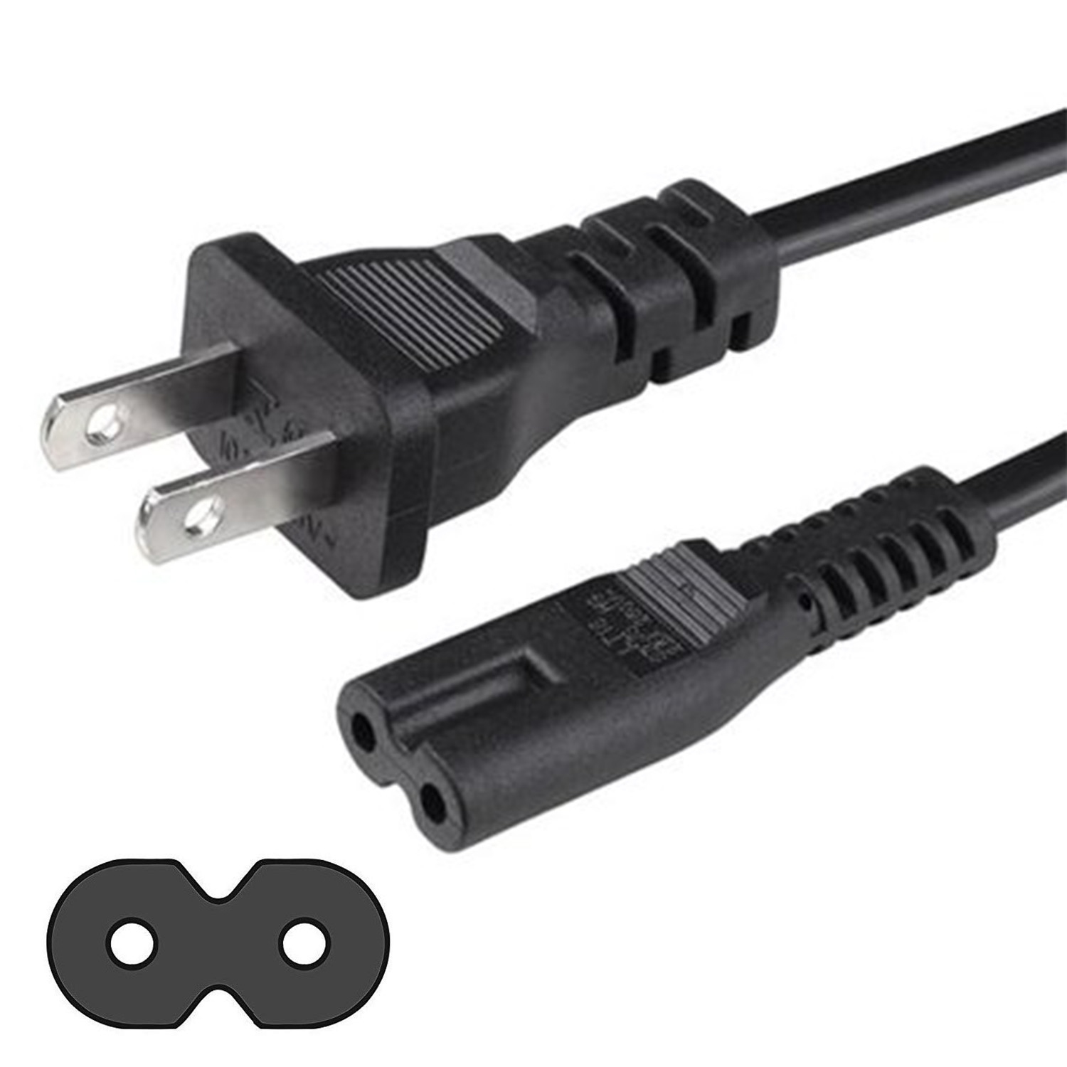 Câble d'alimentation universel c.a. à connecteur carré/rond à 18AWG 2 broches de SatelliteSale, fil universel en PVC, noir