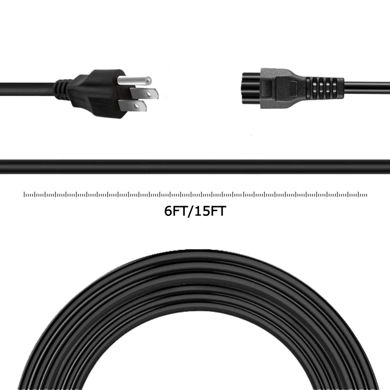 Câble d’alimentation universel robuste pour ordinateur de SatelliteSale mâle NEMA 5-15P à femelle IEC C5, câble universel en PVC noir, 15 pi