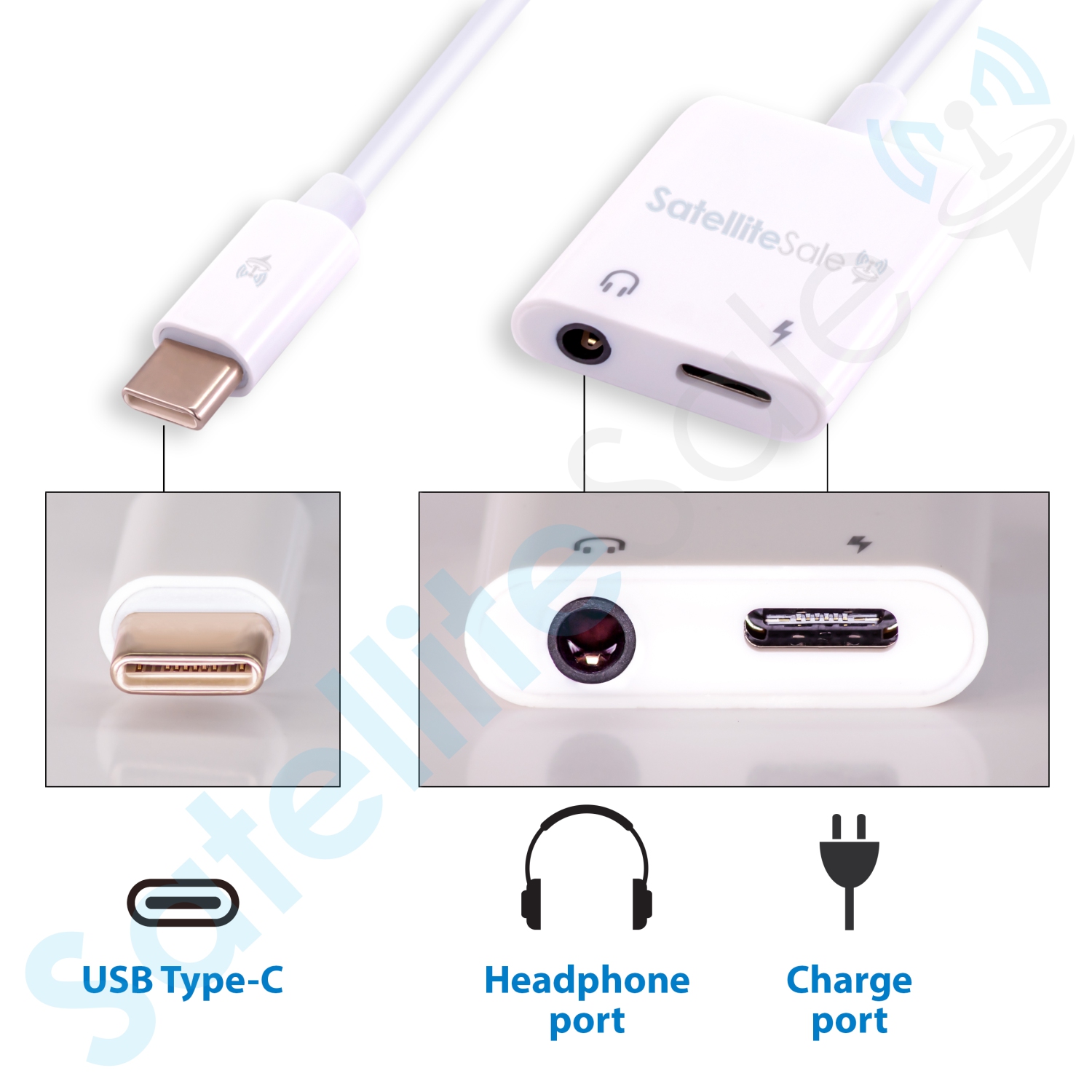 SatelliteSale Universal USB Type C to AUX 3.5mm Jack and USB Type-C Charger Adapter Male to Female Converter