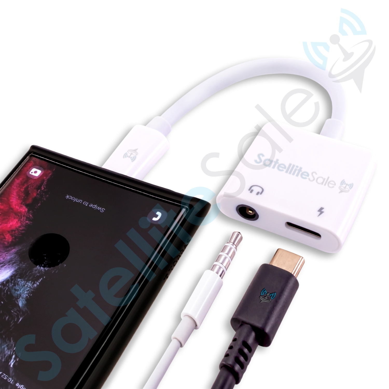 SatelliteSale Universal USB Type C to AUX 3.5mm Jack and USB Type-C Charger Adapter Male to Female Converter