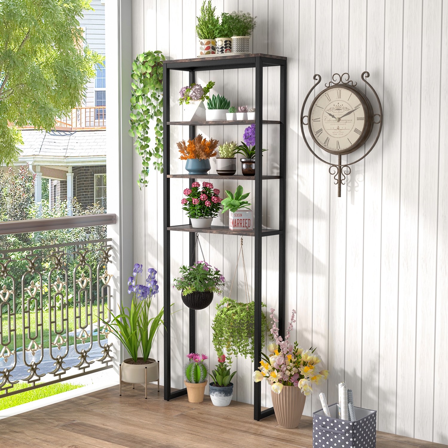 Topbuy par-dessus le support de rangement de toilette industriel à 4 niveaux avec pieds réglables et dispositifs antirenversement