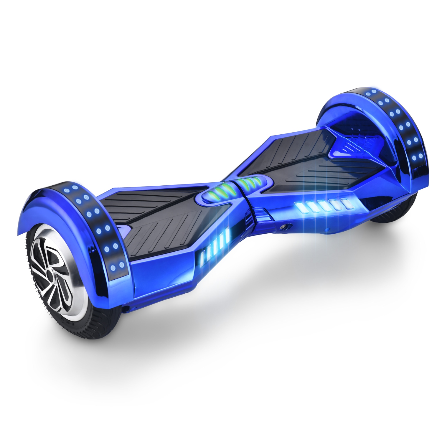 WEELMOTION 8" Chrome Blue Off-Road Hoverboard UL 2272 certified Hoverboard for Kids and Adults with LED lights and Music Speaker All Terrain Aluminum Wheel with free bag