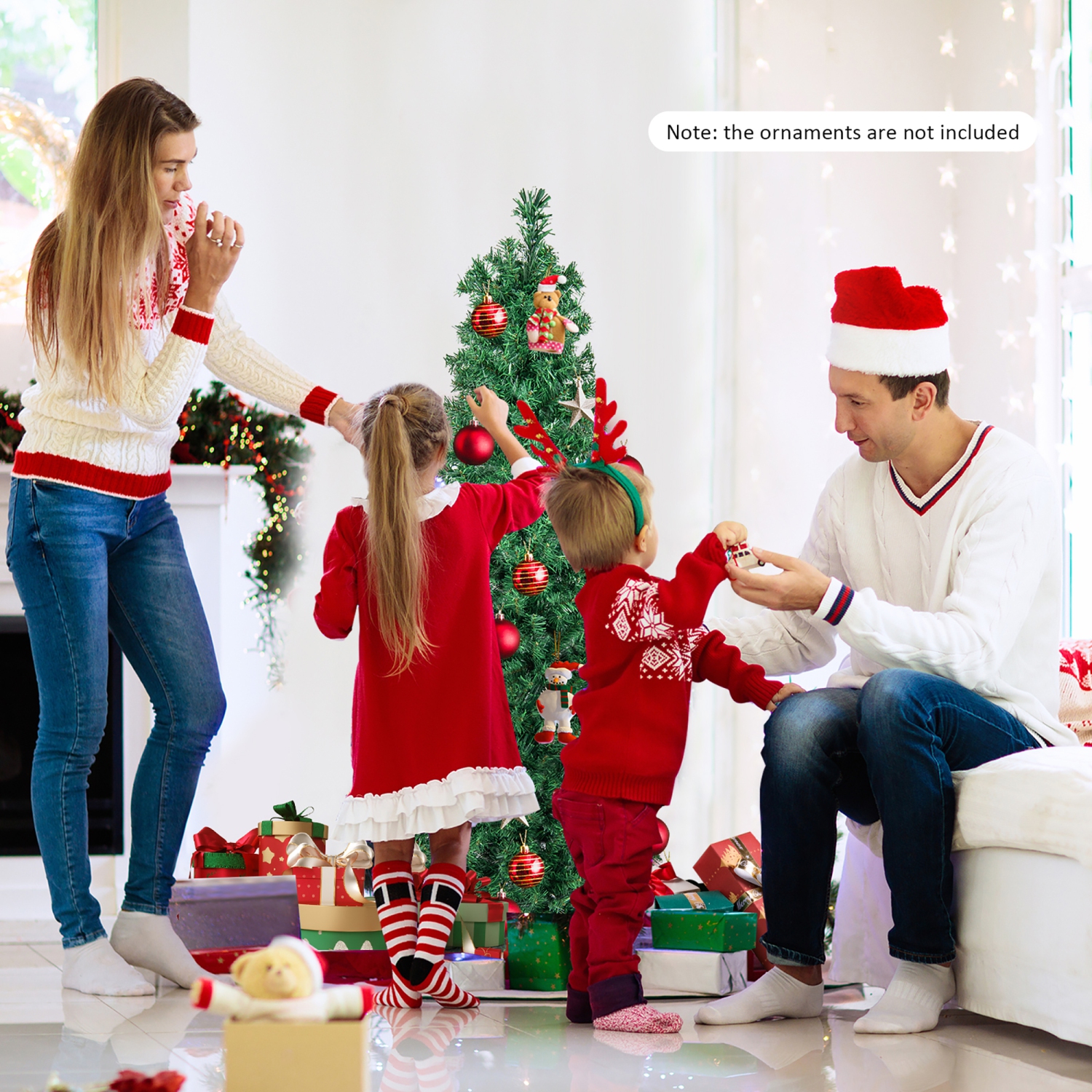 Gymax 5 FT Fiber Optic Artificial Christmas Tree Slim Pencil Xmas Tree w/ Colorful Lights & 361 Branch Tips