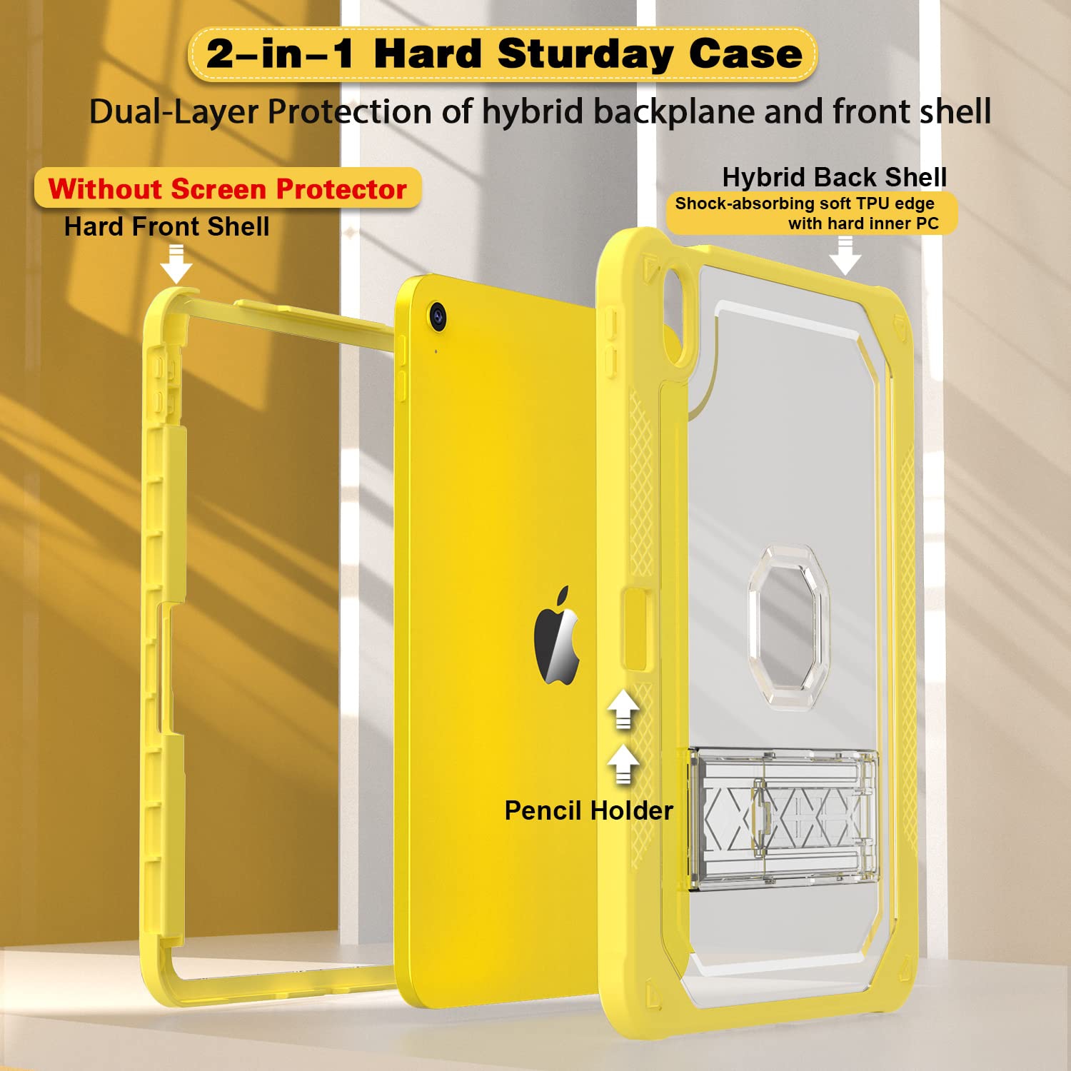 Case for iPad 10th Generation 10.9 inch 2022, Heavy Duty Shockproof Rugged Protective with Pencil Holder, 10.9" 10 Gen Translucent Cover with