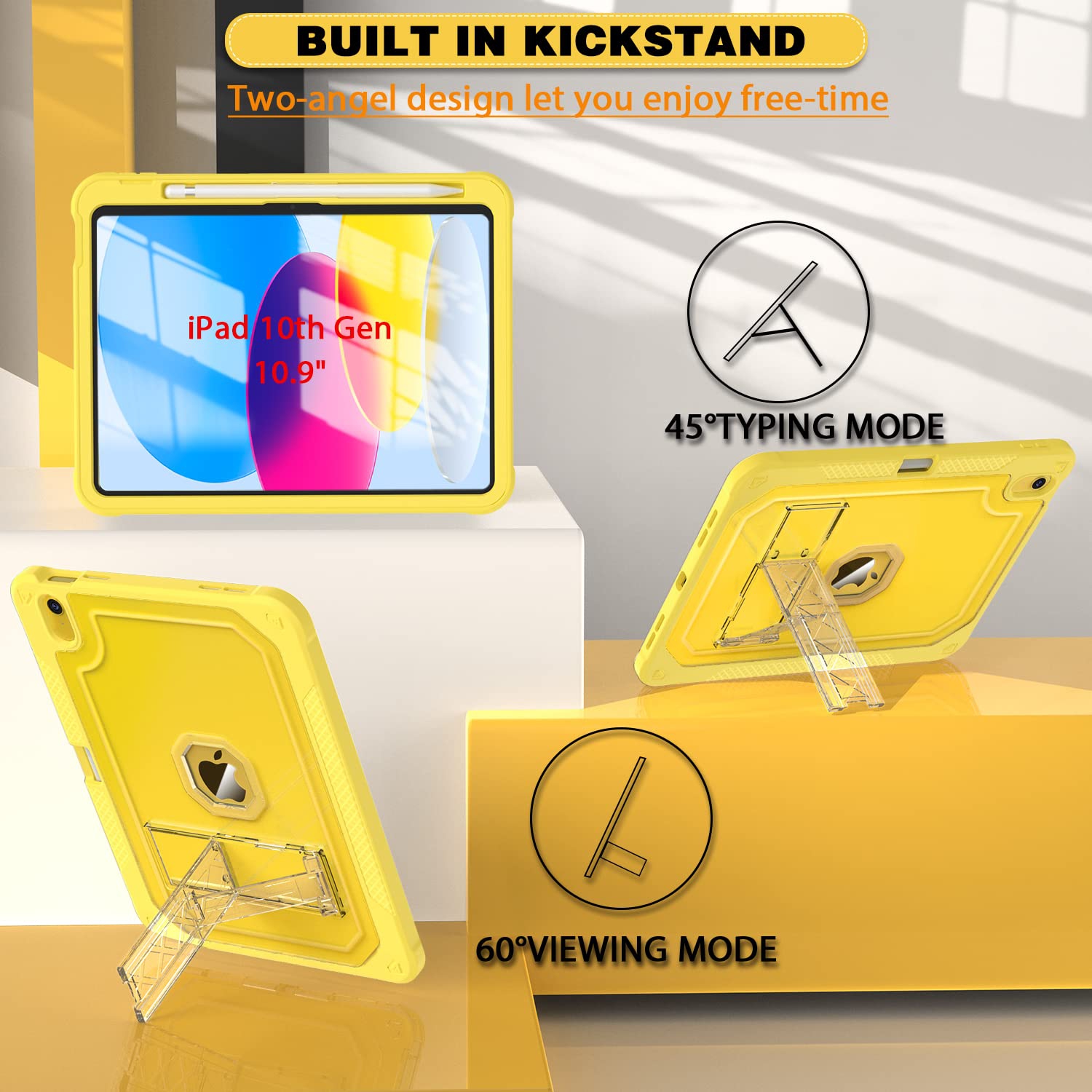 Case for iPad 10th Generation 10.9 inch 2022, Heavy Duty Shockproof Rugged Protective with Pencil Holder, 10.9" 10 Gen Translucent Cover with