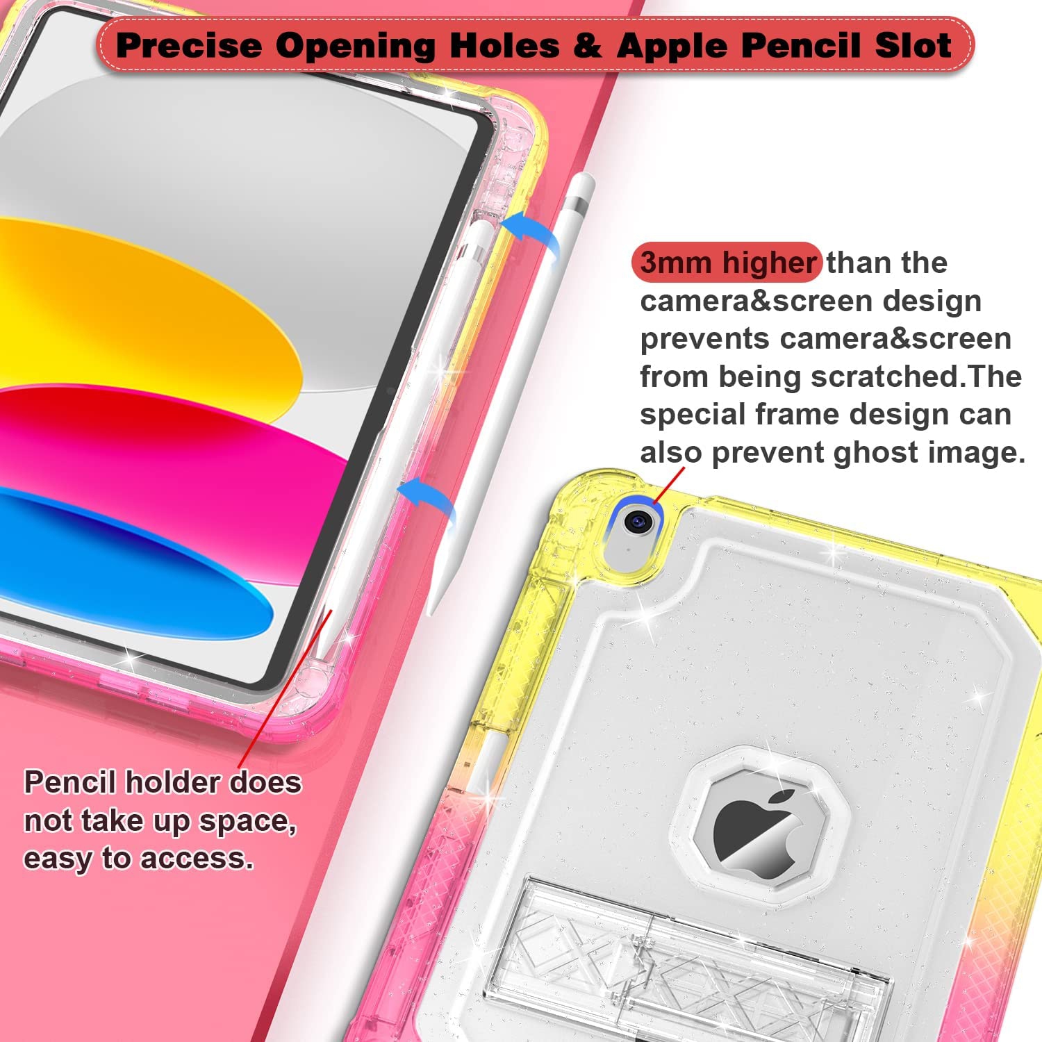 Case for iPad 10th Generation 10.9 inch 2022, Heavy Duty Shockproof Rugged Protective with Pencil Holder, 10.9" 10 Gen Translucent Cover with