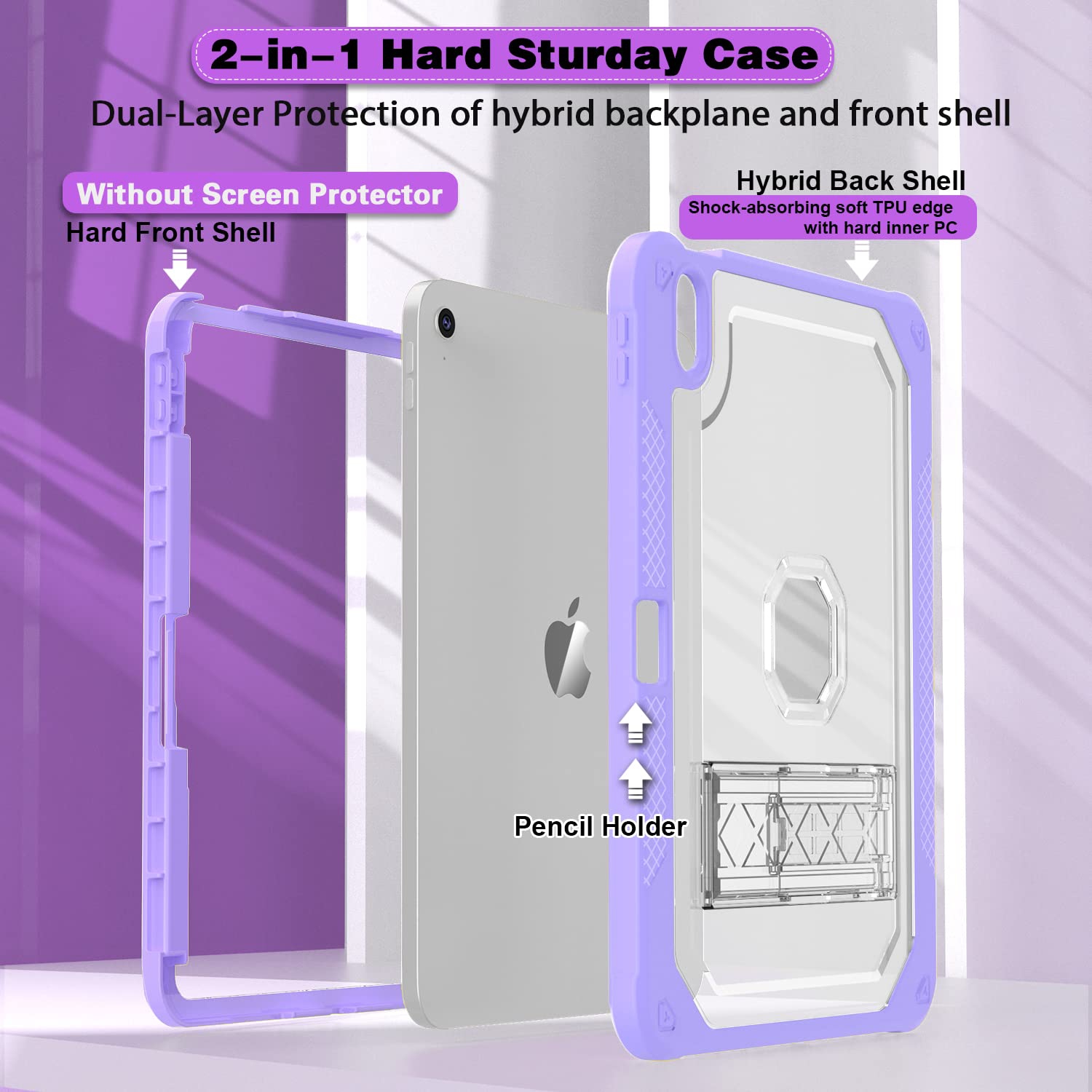 Case for iPad 10th Generation 10.9 inch 2022, Heavy Duty Shockproof Rugged Protective with Pencil Holder, 10.9" 10 Gen Translucent Cover with