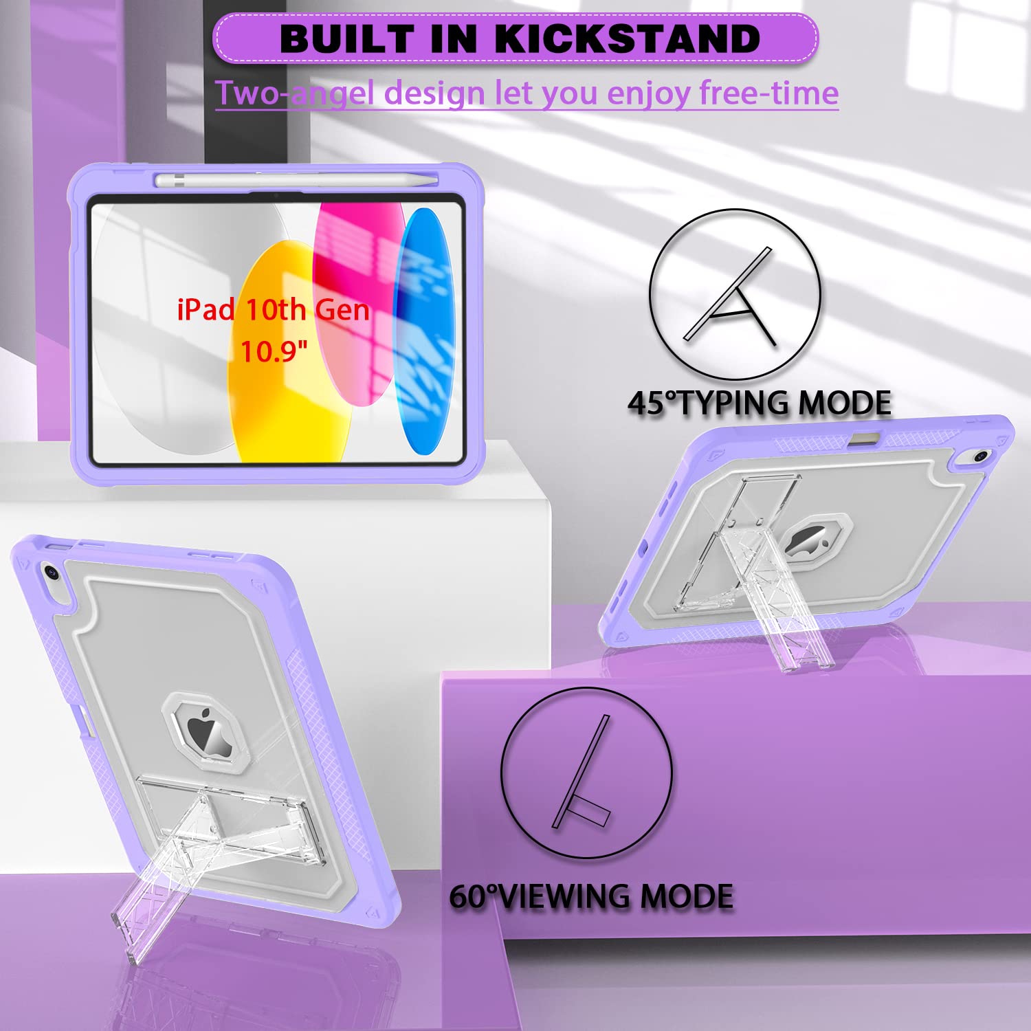 Case for iPad 10th Generation 10.9 inch 2022, Heavy Duty Shockproof Rugged Protective with Pencil Holder, 10.9" 10 Gen Translucent Cover with