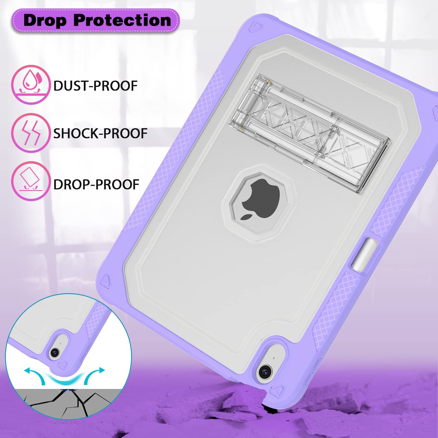 Case for iPad 10th Generation 10.9 inch 2022, Heavy Duty Shockproof Rugged Protective with Pencil Holder, 10.9" 10 Gen Translucent Cover with