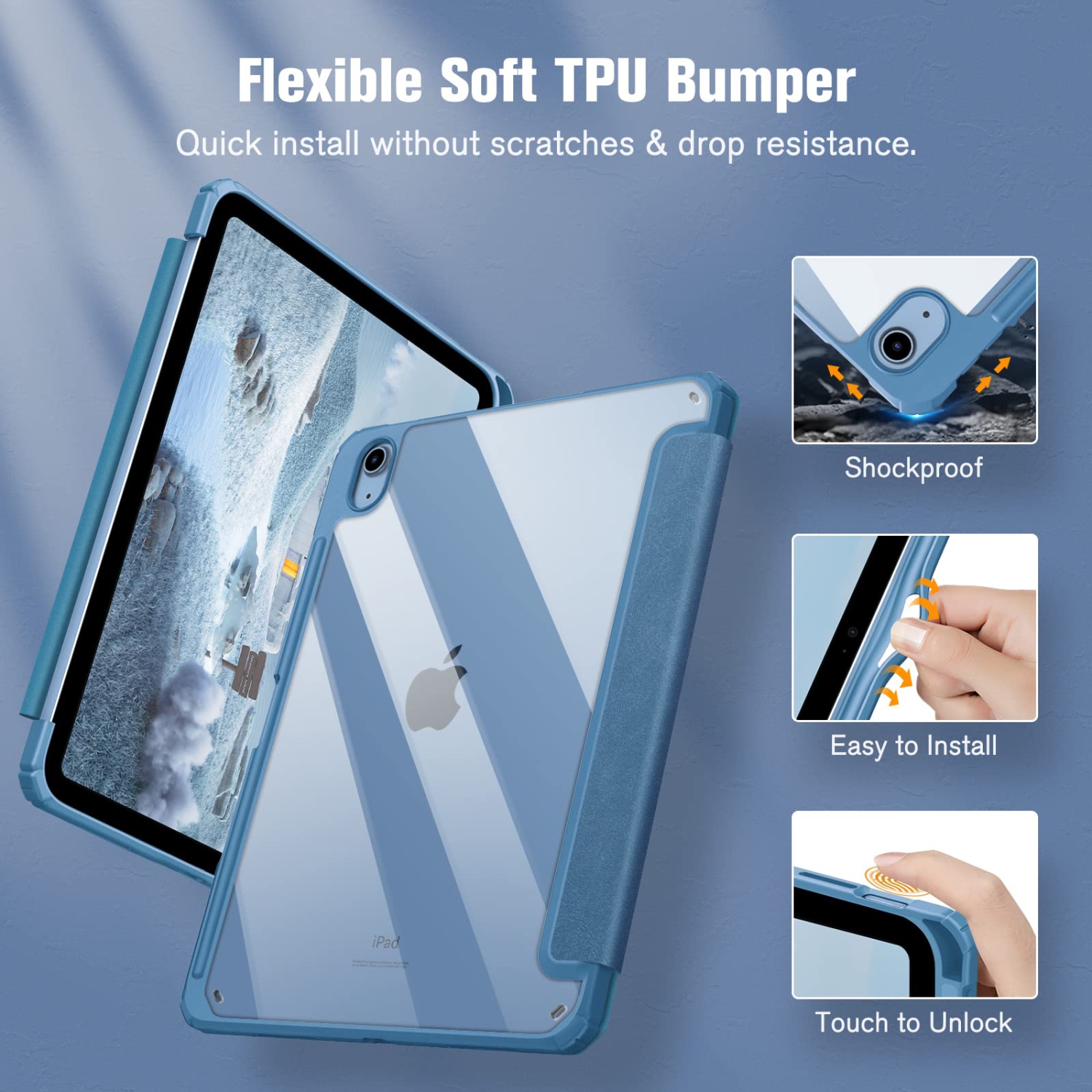 Hybrid Slim Case for iPad 10th Generation 10.9 Inch Tablet - Built-in Pencil Holder Shockproof Cover with Clear Transparent Back Shell, Auto