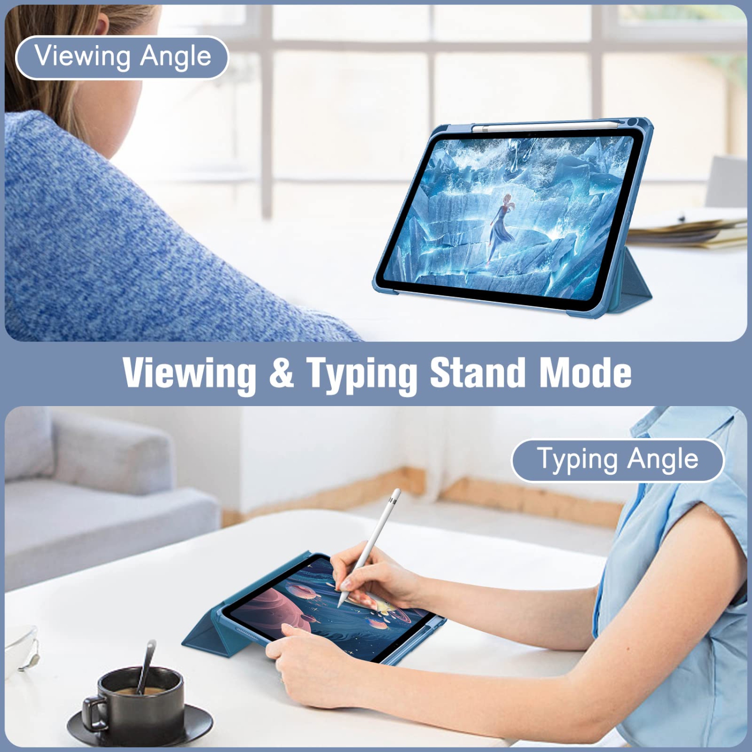 Hybrid Slim Case for iPad 10th Generation 10.9 Inch Tablet - Built-in Pencil Holder Shockproof Cover with Clear Transparent Back Shell, Auto