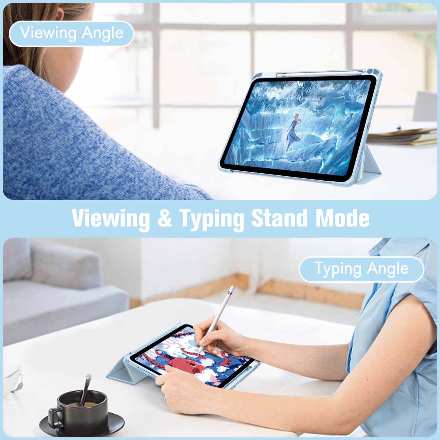 Hybrid Slim Case for iPad 10th Generation 10.9 Inch Tablet - Built-in Pencil Holder Shockproof Cover with Clear Transparent Back Shell, Auto