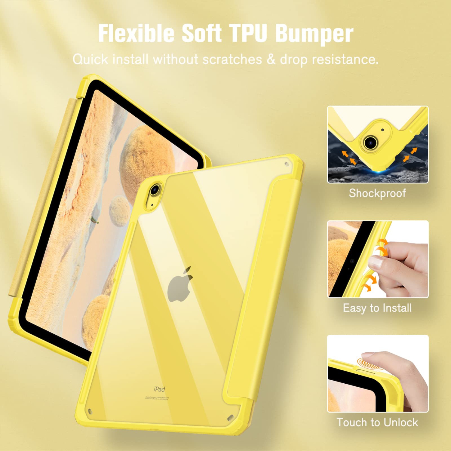 Hybrid Slim Case for iPad 10th Generation 10.9 Inch Tablet - Built-in Pencil Holder Shockproof Cover with Clear Transparent Back Shell, Auto