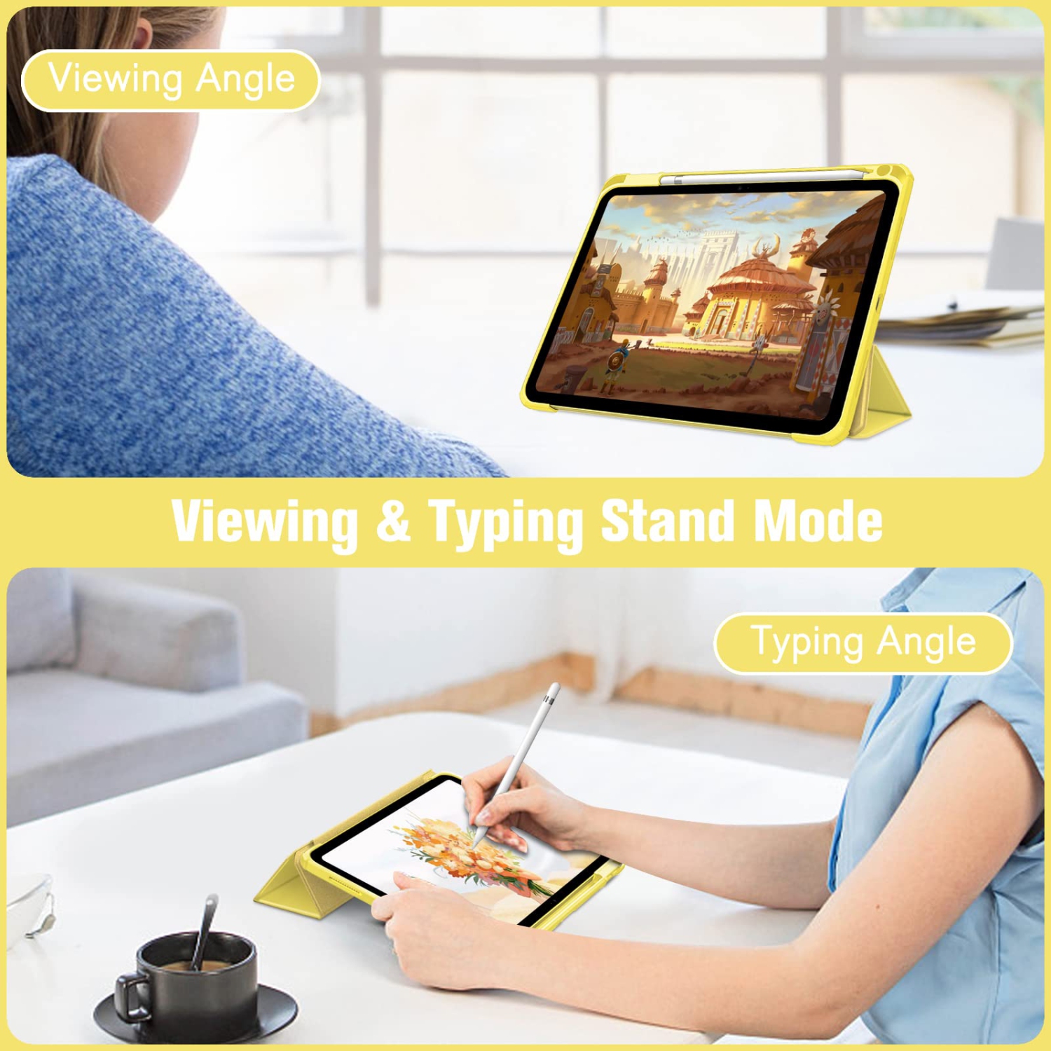 Hybrid Slim Case for iPad 10th Generation 10.9 Inch Tablet - Built-in Pencil Holder Shockproof Cover with Clear Transparent Back Shell, Auto