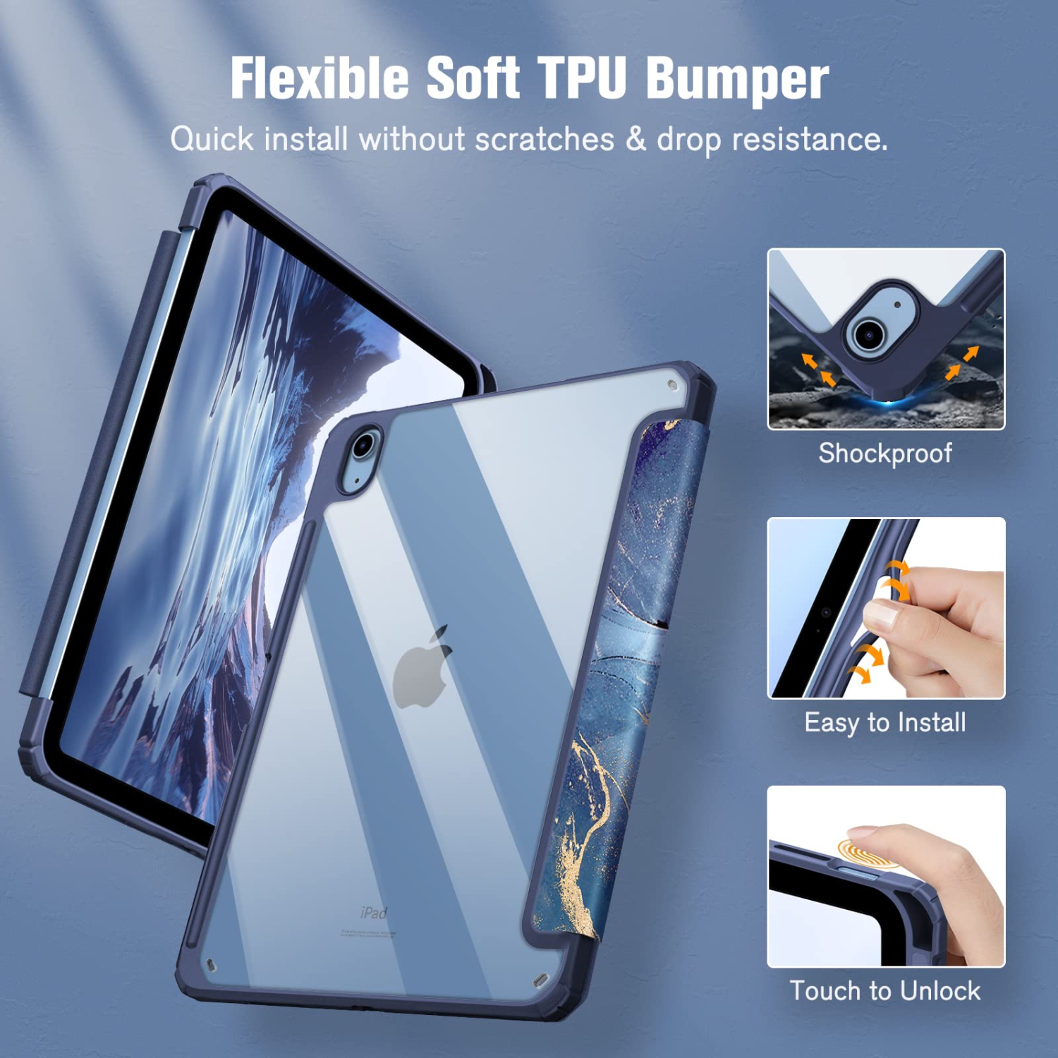 Hybrid Slim Case for iPad 10th Generation 10.9 Inch Tablet - Built-in Pencil Holder Shockproof Cover with Clear Transparent Back Shell, Auto