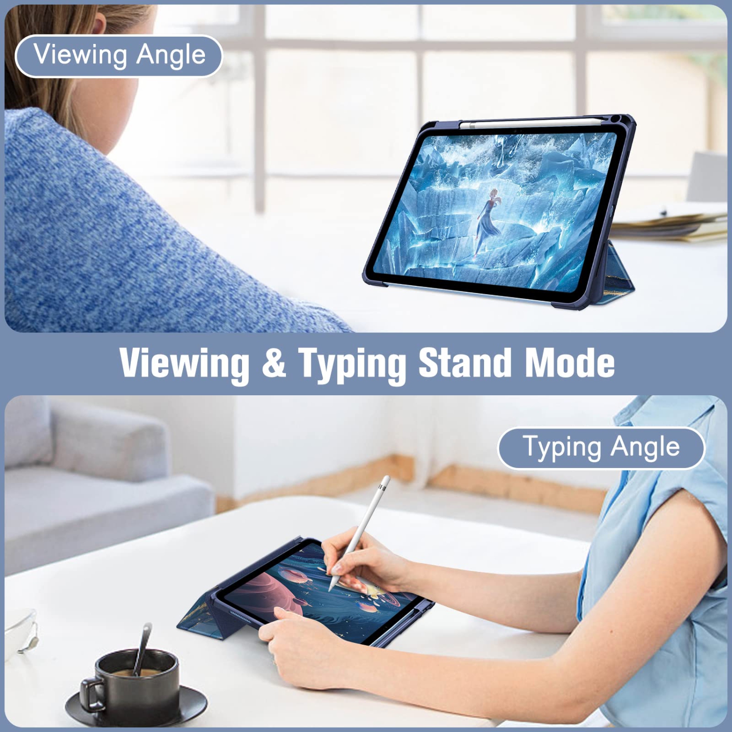 Hybrid Slim Case for iPad 10th Generation 10.9 Inch Tablet - Built-in Pencil Holder Shockproof Cover with Clear Transparent Back Shell, Auto