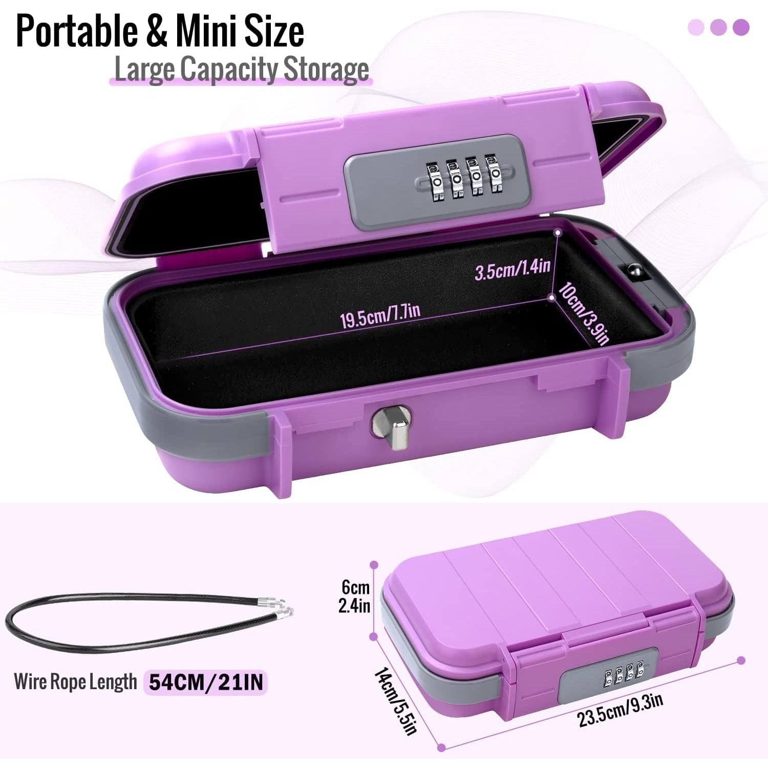 Travel Safe Portable Beach Safe Box Small Combination Safe Anti-Theft Lock Box Safe Waterproof Mini Security Case with Removable Wire Rope Security