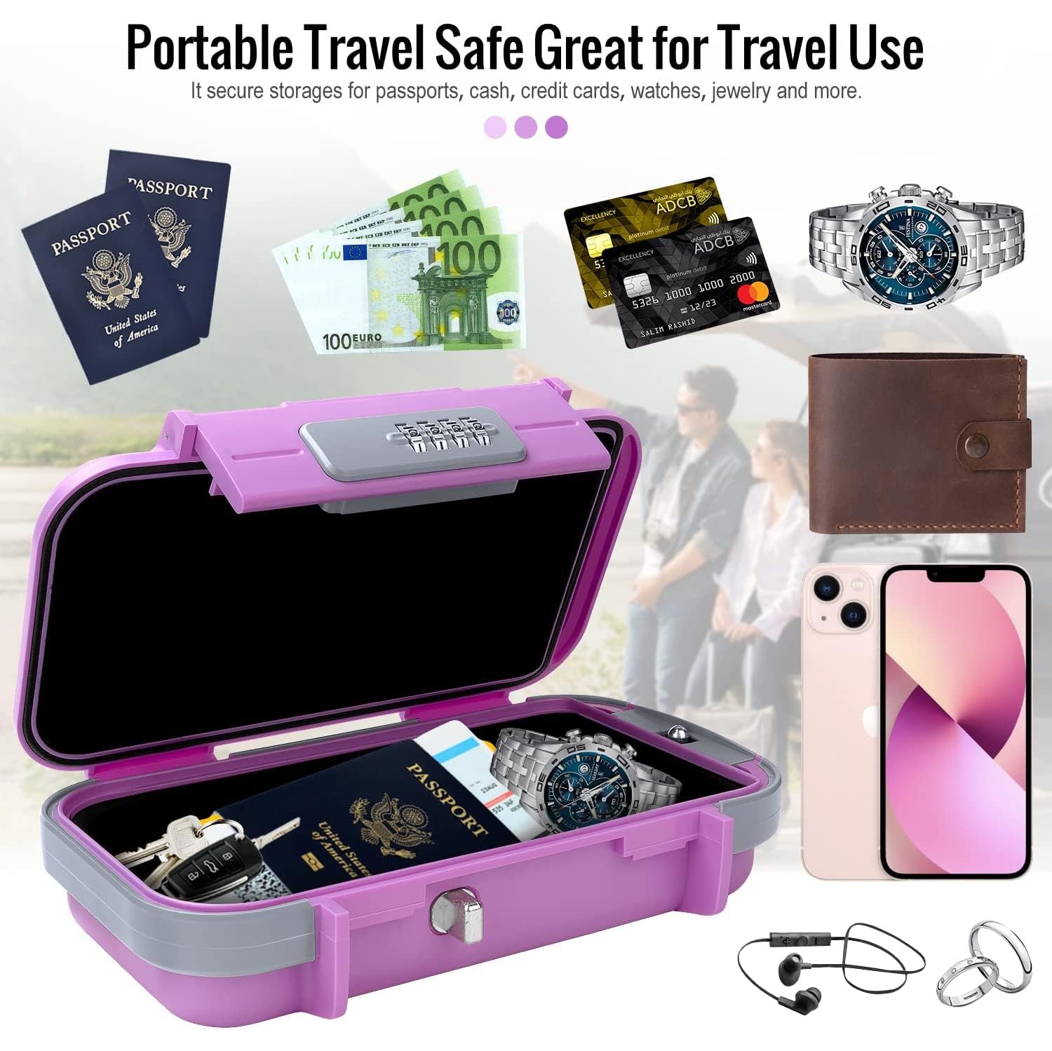 Travel Safe Portable Beach Safe Box Small Combination Safe Anti-Theft Lock Box Safe Waterproof Mini Security Case with Removable Wire Rope Security