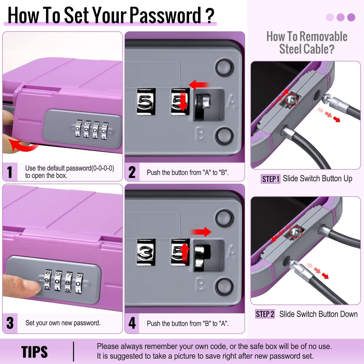 Travel Safe Portable Beach Safe Box Small Combination Safe Anti-Theft Lock Box Safe Waterproof Mini Security Case with Removable Wire Rope Security