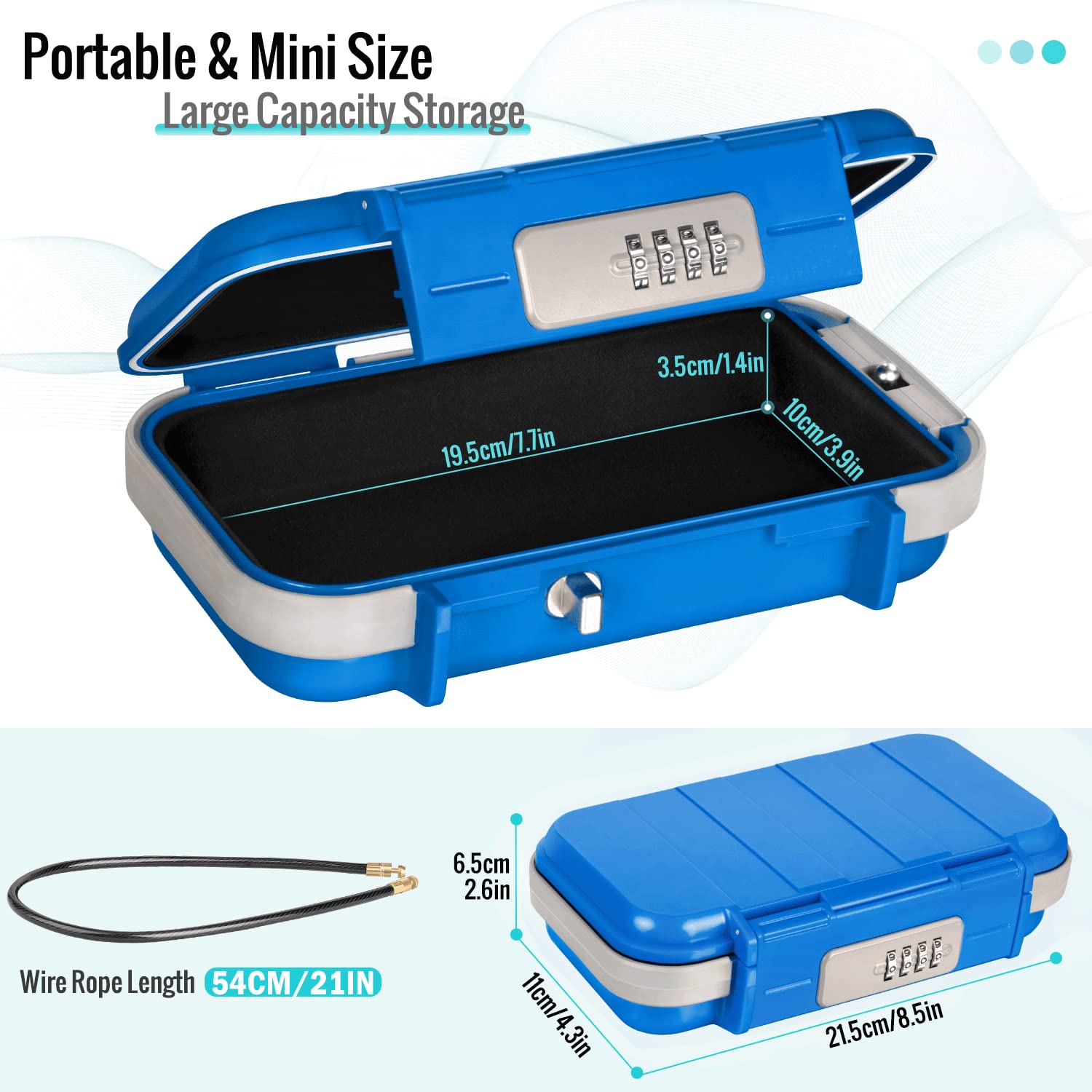 Coffre-fort portatif à combinaison petit coffre-fort antivol coffre-fort coffre-fort étanche de voyage Safe avec câble amovible de sécurité