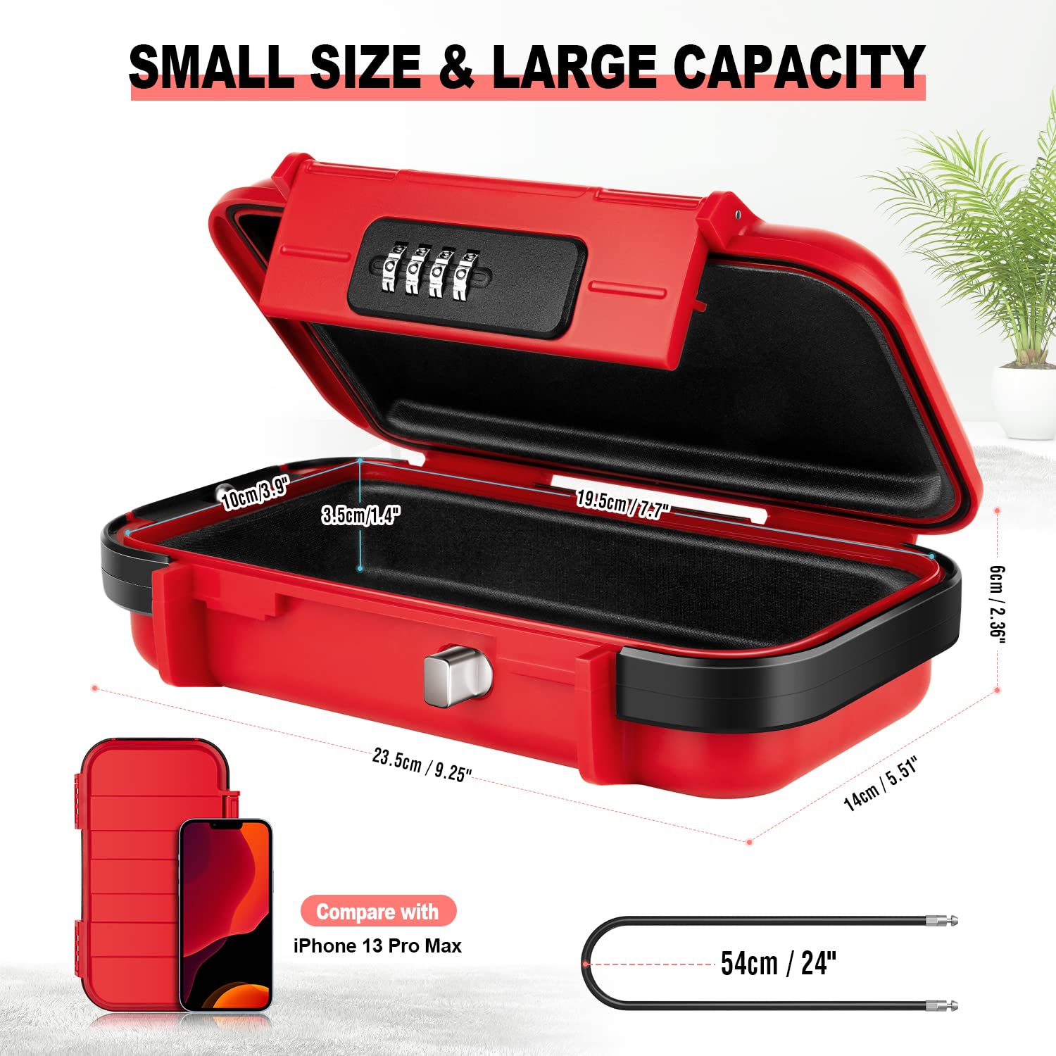 Travel Safe Portable Beach Safe Box Small Combination Safe Anti-Theft Lock Box Safe Waterproof Mini Security Case with Removable Wire Rope Security