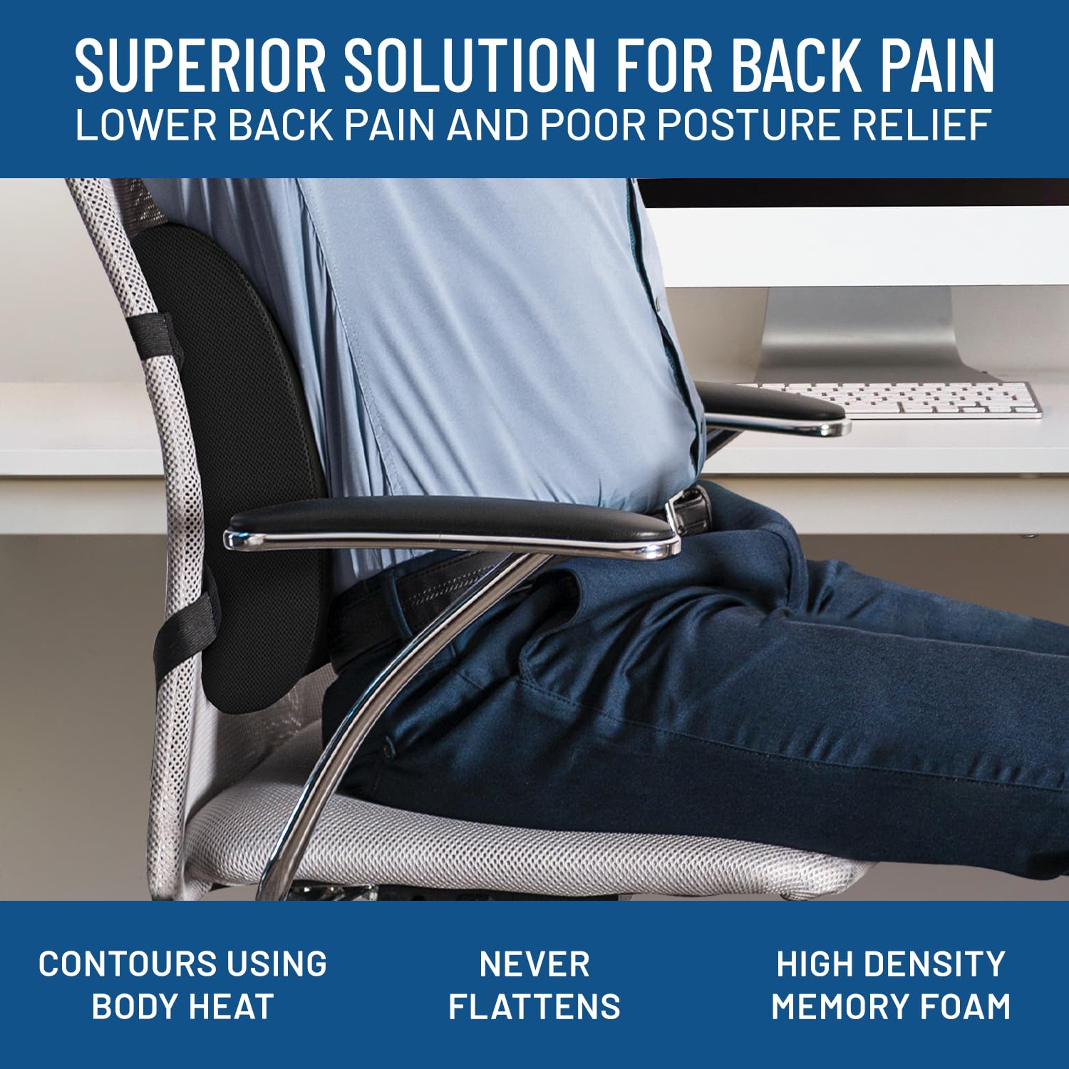 Comfort Lumbar Support Pillow - Memory Foam Back Support for Posture, Back  Pain with Adjustable Straps, Breathable Mesh Cover - Lumbar Pad for Office  Chair, Car, Recliner, Gaming