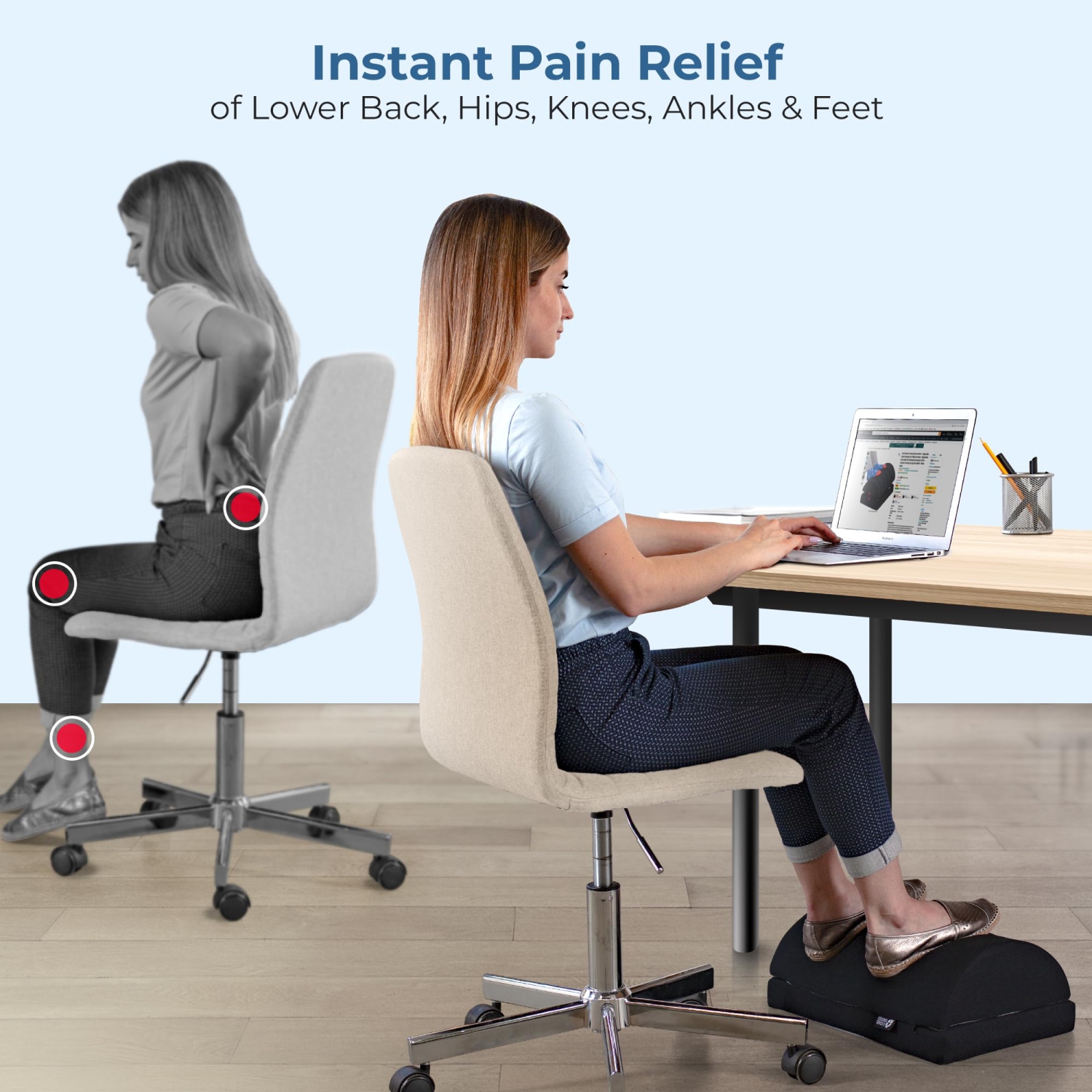 Foot Rest Under Desk Cushion - Adjustable Height 15cm - Ergonomic Half-Cylinder Pad for Extra Leg Support - Breathable Mesh Cover - Non-Slip Bottom -