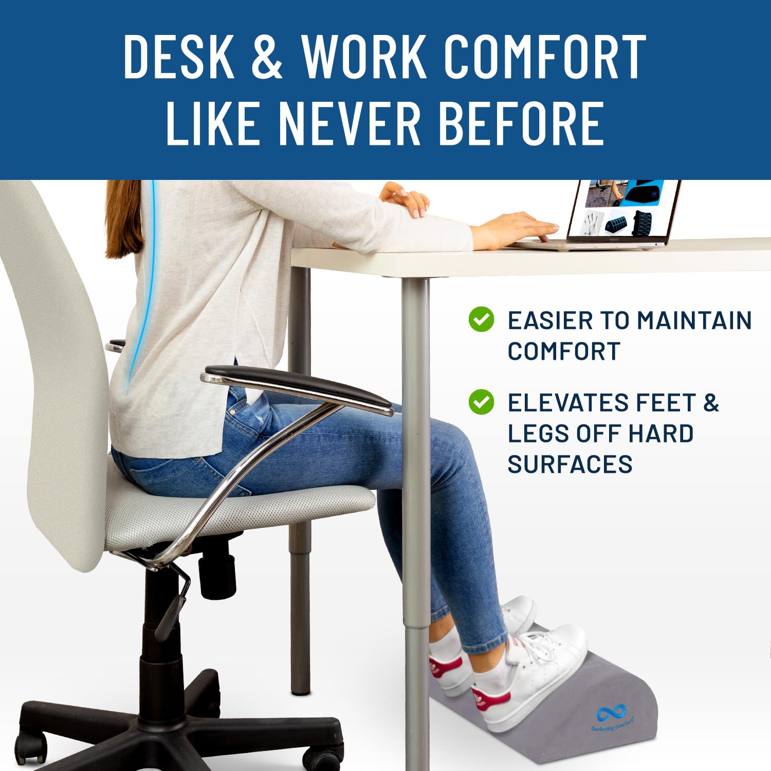 Comfort Foot Rest for Under Desk at Work w/Premium ComfortFoam™ - Desk Foot Rest Ergonomic Design for All-Day Support, Pain Relief - Foot Stool