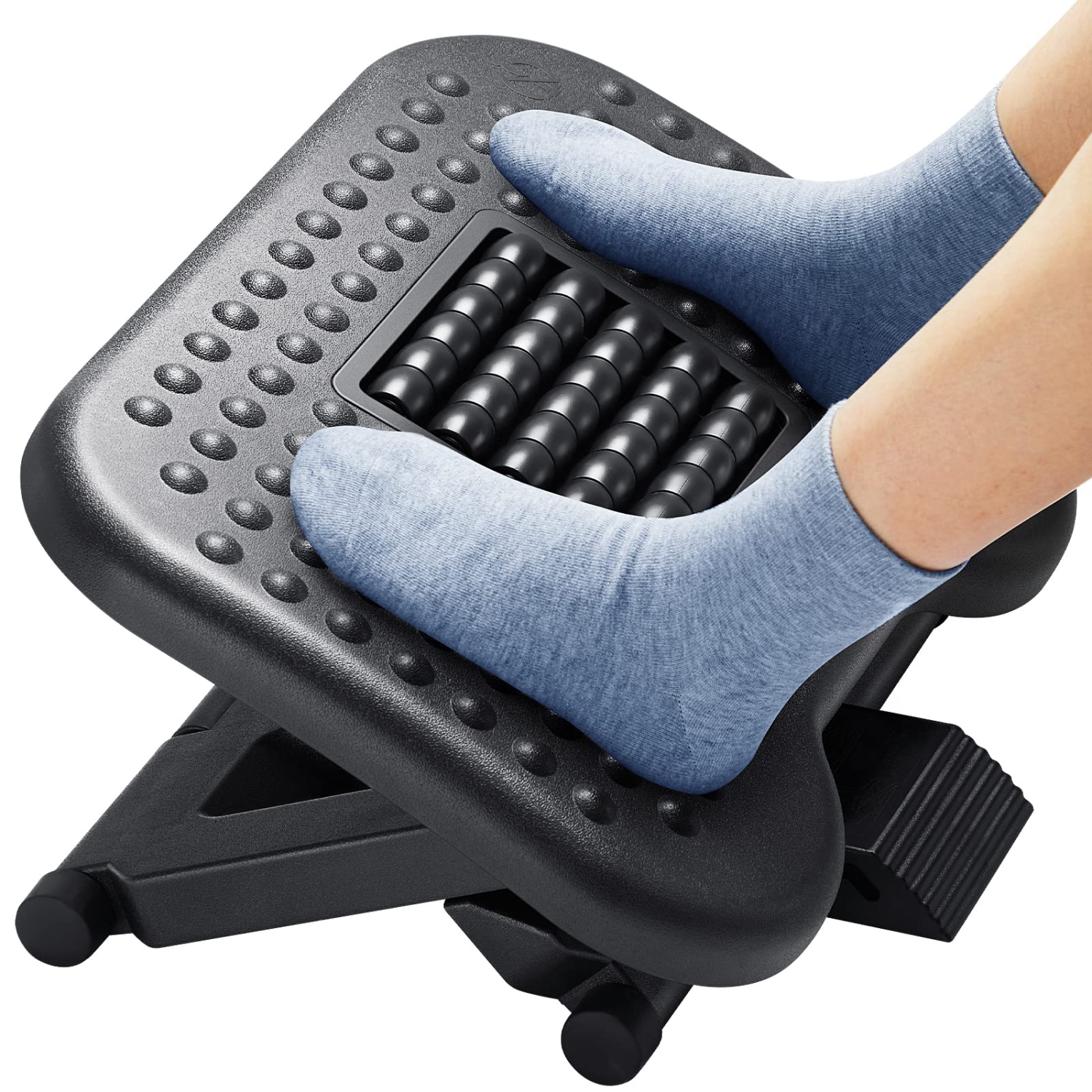 Footrest Under Desk - Adjustable Foot Rest with Massage Texture and Roller, Ergonomic Foot Rest with 3 Height Position, 30 Degree Tilt Angle Adjustment for Home, Office