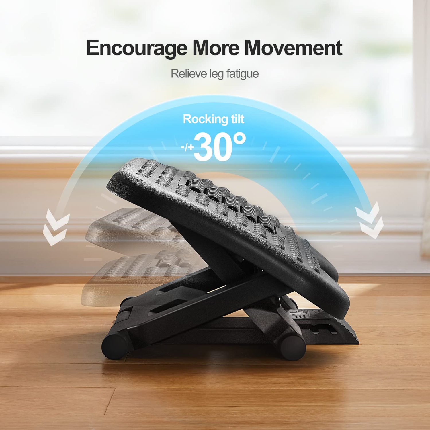 Footrest Under Desk - Adjustable Foot Rest with Massage Texture and Roller, Ergonomic Foot Rest with 3 Height Position, 30 Degree Tilt Angle