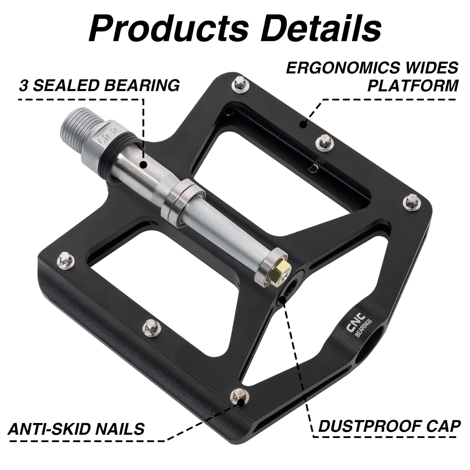 Road Bicycle MTB Aluminum Strong Pedal, Super Powerful CR-MO 9/16 Spindle 3 Pcs Ultra Sealed Bearings Face Off Pedals