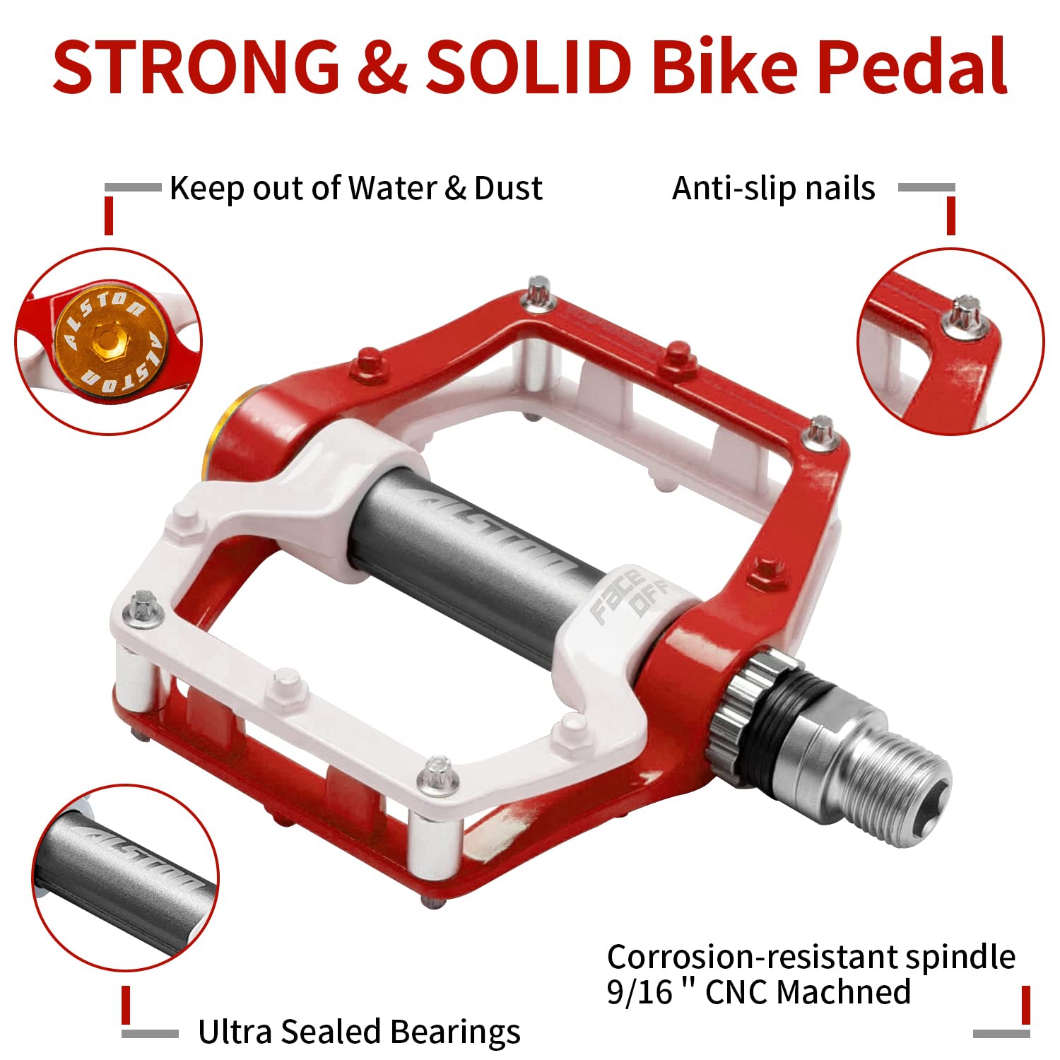 Road Bicycle MTB Aluminum Strong Pedal, Super Powerful CR-MO 9/16 Spindle 3 Pcs Ultra Sealed Bearings Face Off Pedals