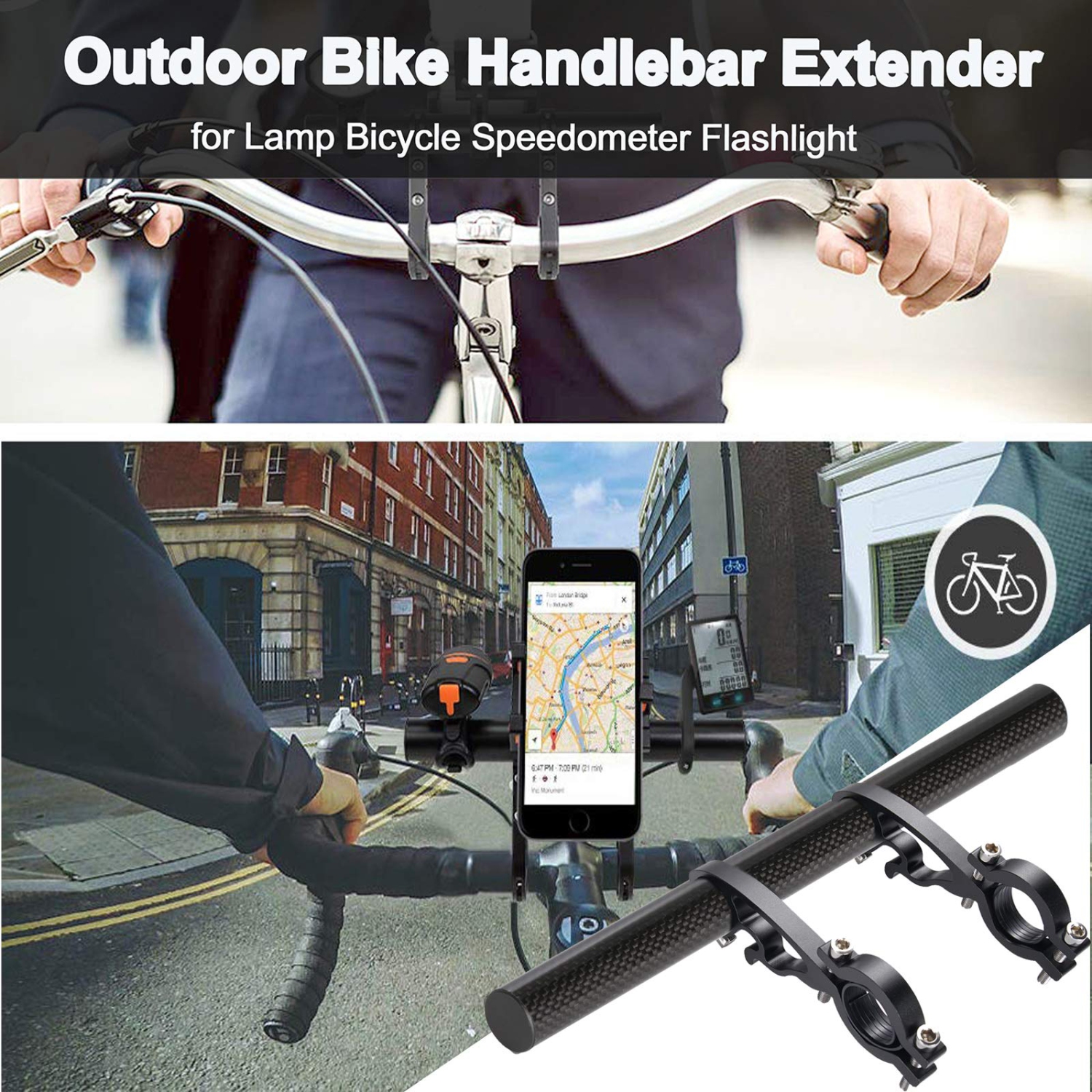 Bike Handlebar Extender, Lightweight Durable Aluminum Alloy Double Bicycle Handlebar Extension Bracket for Holding Motorcycle E-Bike Lamp Speedometer