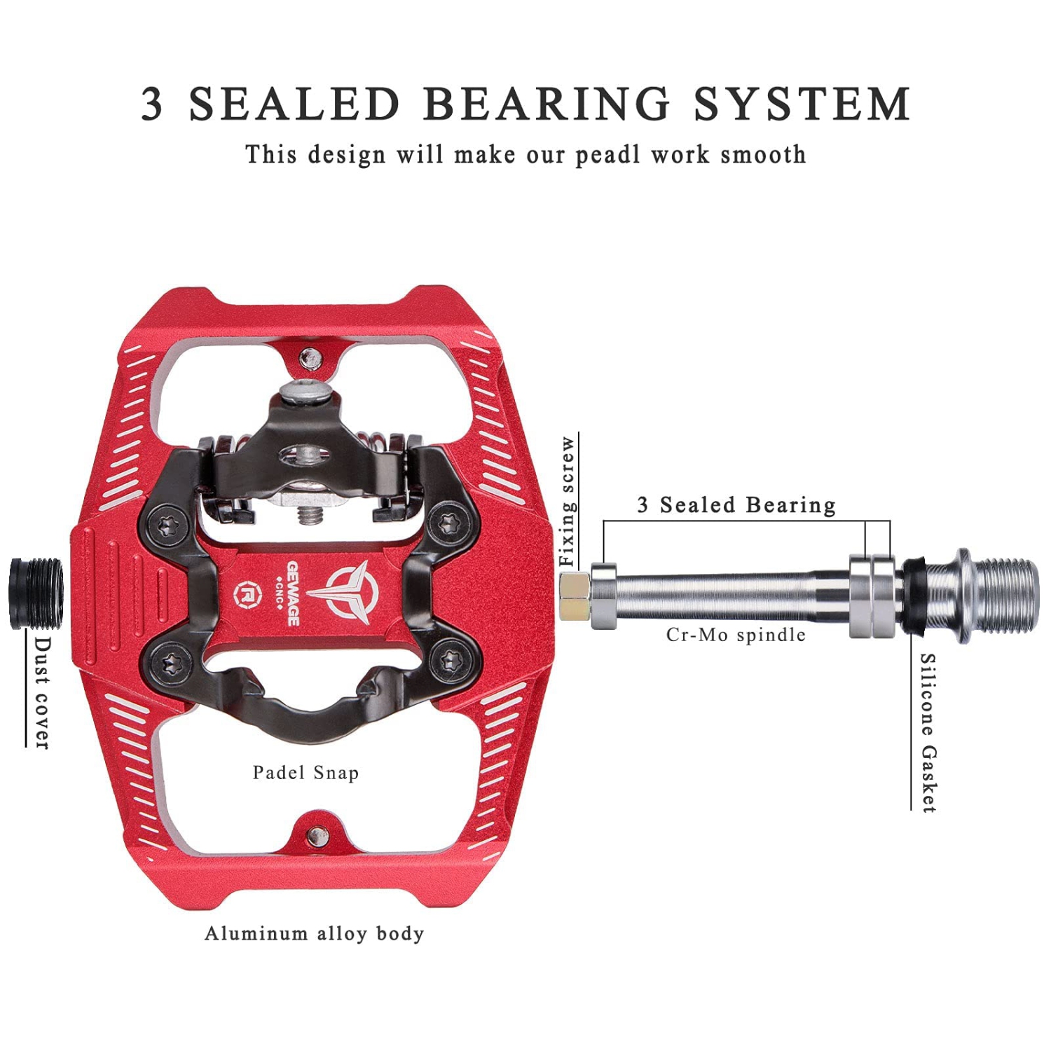 Mountain Bike Pedals - Dual Function Flat and Clipless Pedal - 3 Sealed Bearing Platform Pedals Clipless Compatible, Bicycle Pedals for BMX Spin