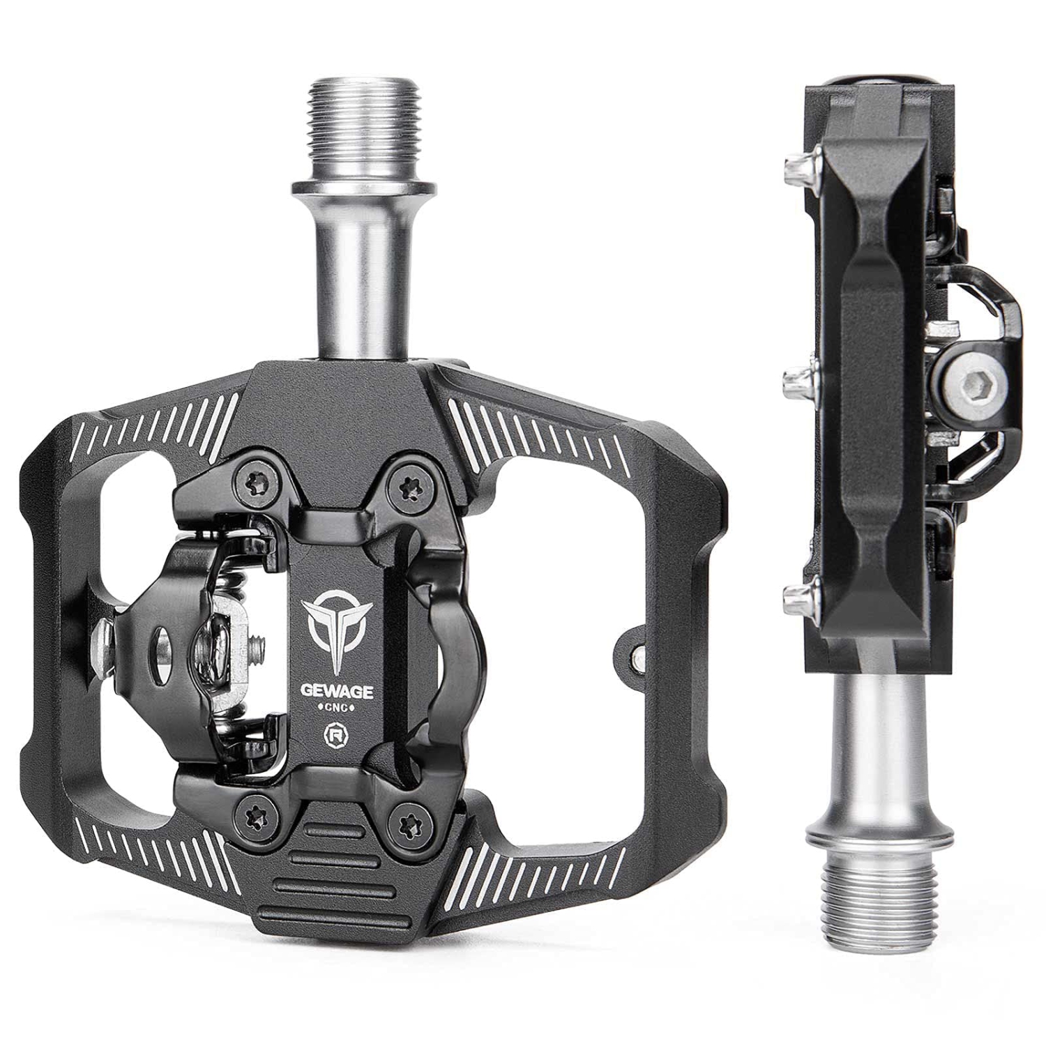Mountain Bike Pedals - Dual Function Flat and Clipless Pedal - 3 Sealed Bearing Platform Pedals Clipless Compatible, Bicycle Pedals for BMX Spin