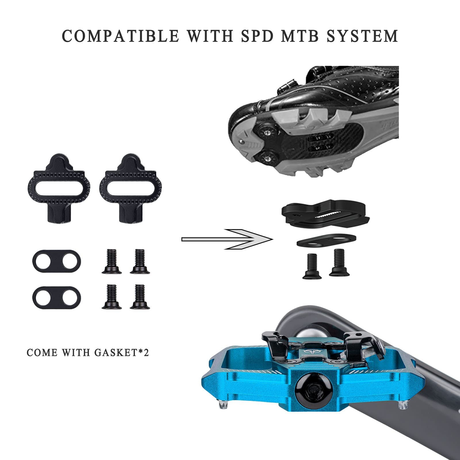 Mountain Bike Pedals - Dual Function Flat and Clipless Pedal - 3 Sealed Bearing Platform Pedals Clipless Compatible, Bicycle Pedals for BMX Spin