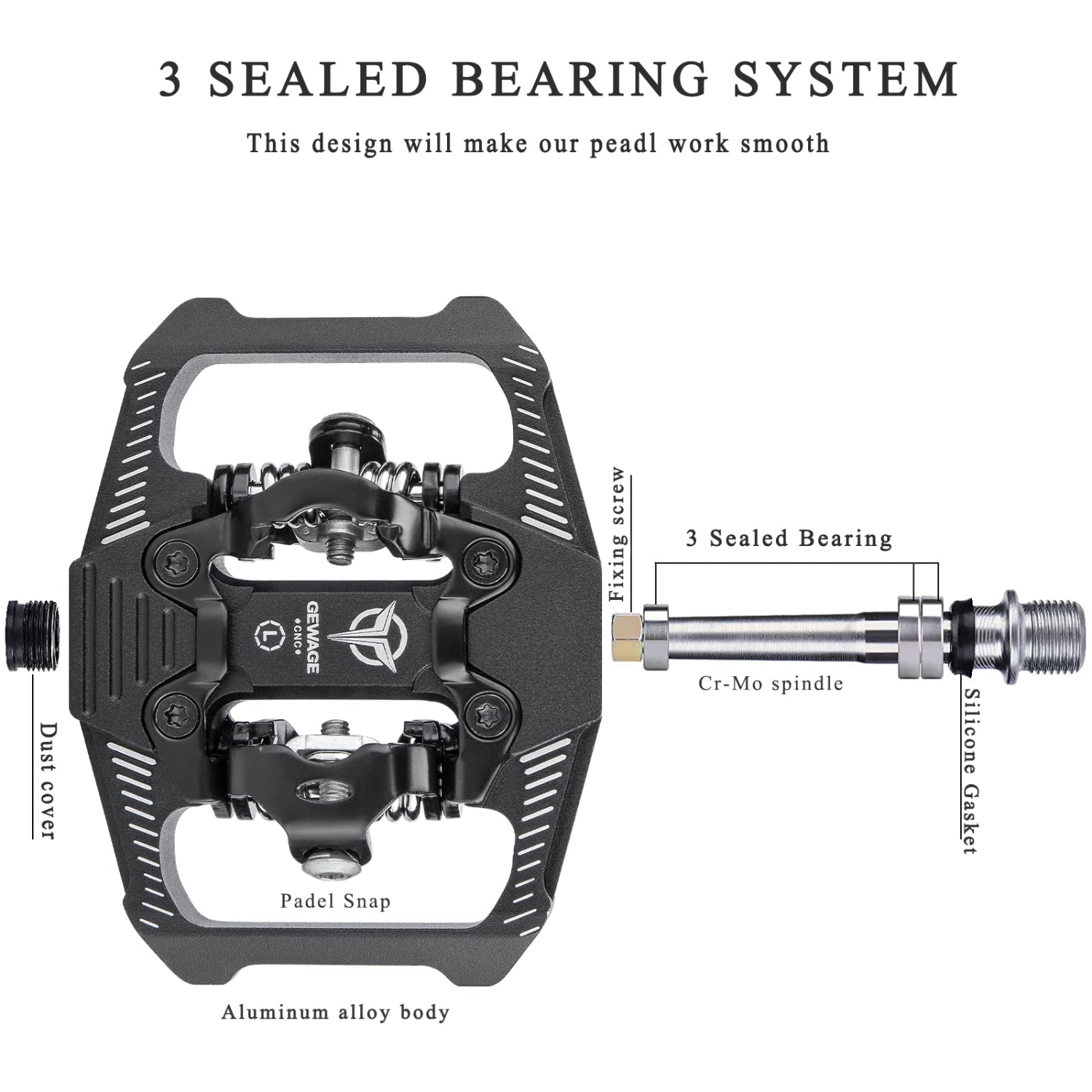 Mountain Bike Pedals - Dual Function Flat and Clipless Pedal - 3 Sealed Bearing Platform Pedals Clipless Compatible, Bicycle Pedals for BMX Spin