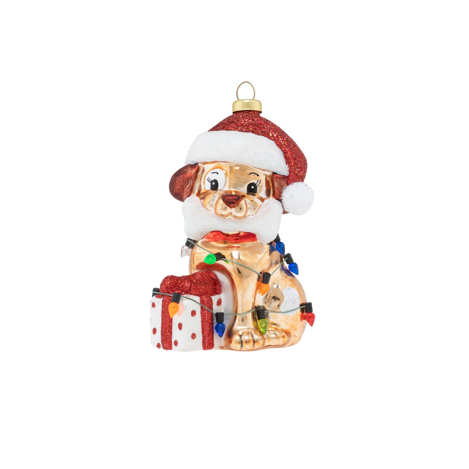 4.5" Puppy Present with Santa Hat Christmas Ornament