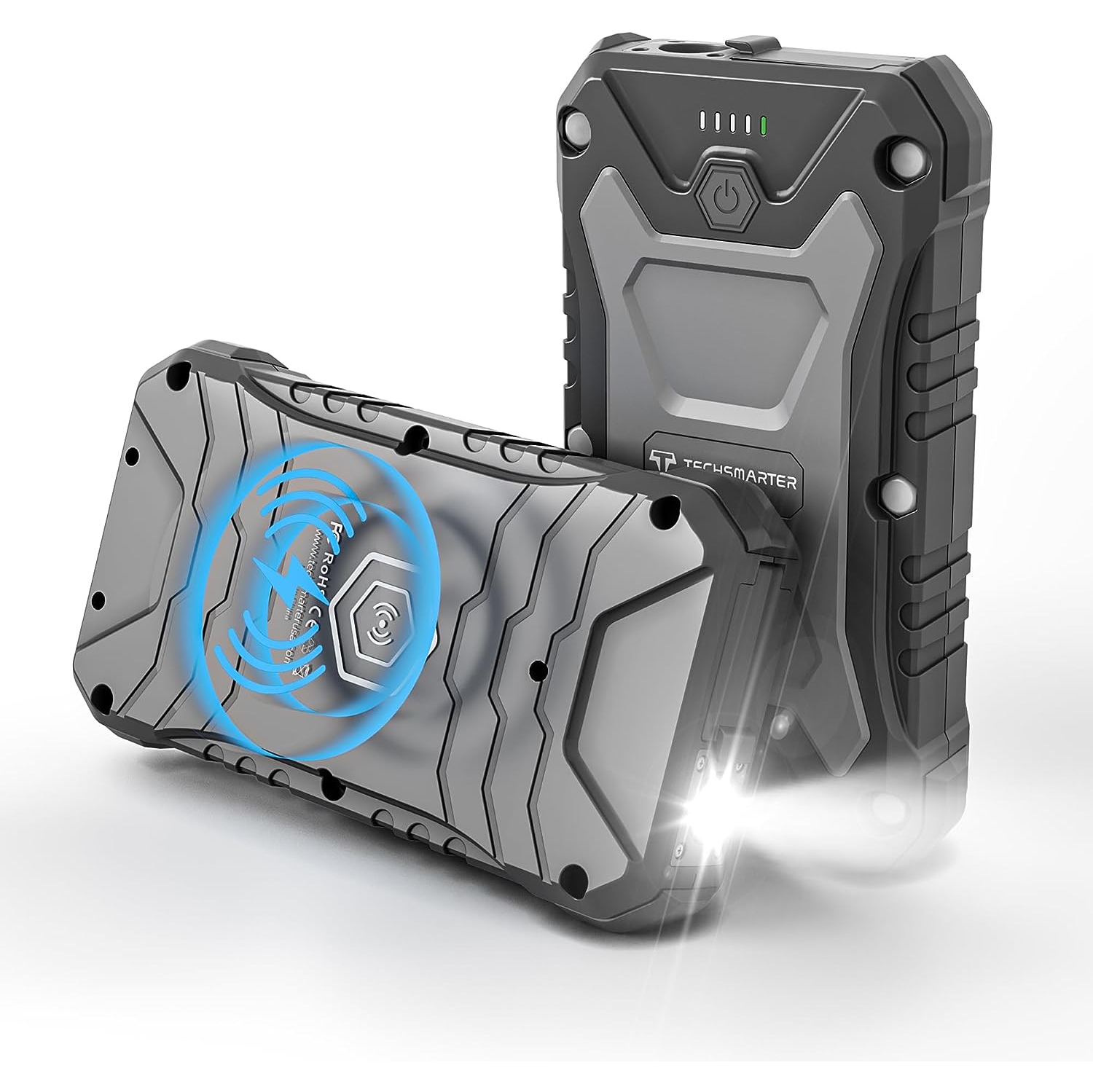 TECHSMARTER 20000mAh Rugged & Waterproof 30W USB-C PD & 15W Wireless Charging Portable Charger Power Bank for Outdoors, Camping, Compatible with iPhone, iPads, Samsung, Androids