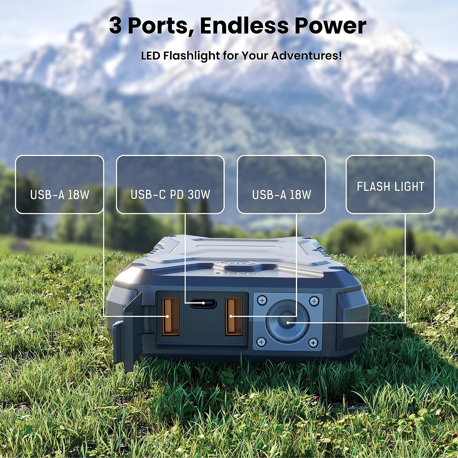 Chargeur portable sans fil robuste et étanche USB-C PD et 15&nbsp;W de TECHSMARTER 20000&nbsp;mAh de 30&nbsp;W pour l'extérieur, le camping,