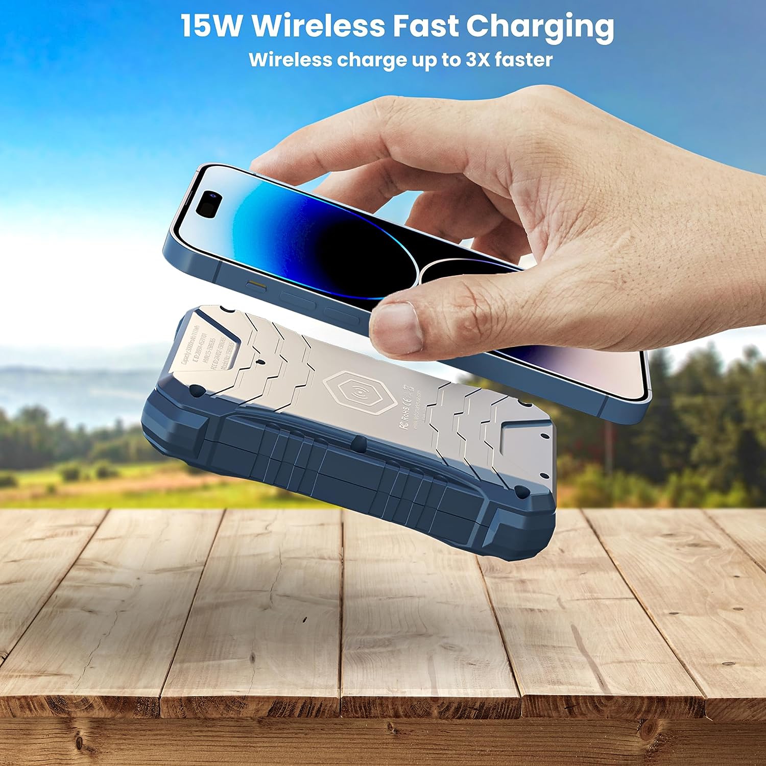 Chargeur portable sans fil robuste et étanche USB-C PD et 15&nbsp;W de TECHSMARTER 20000&nbsp;mAh de 30&nbsp;W pour l'extérieur, le camping,