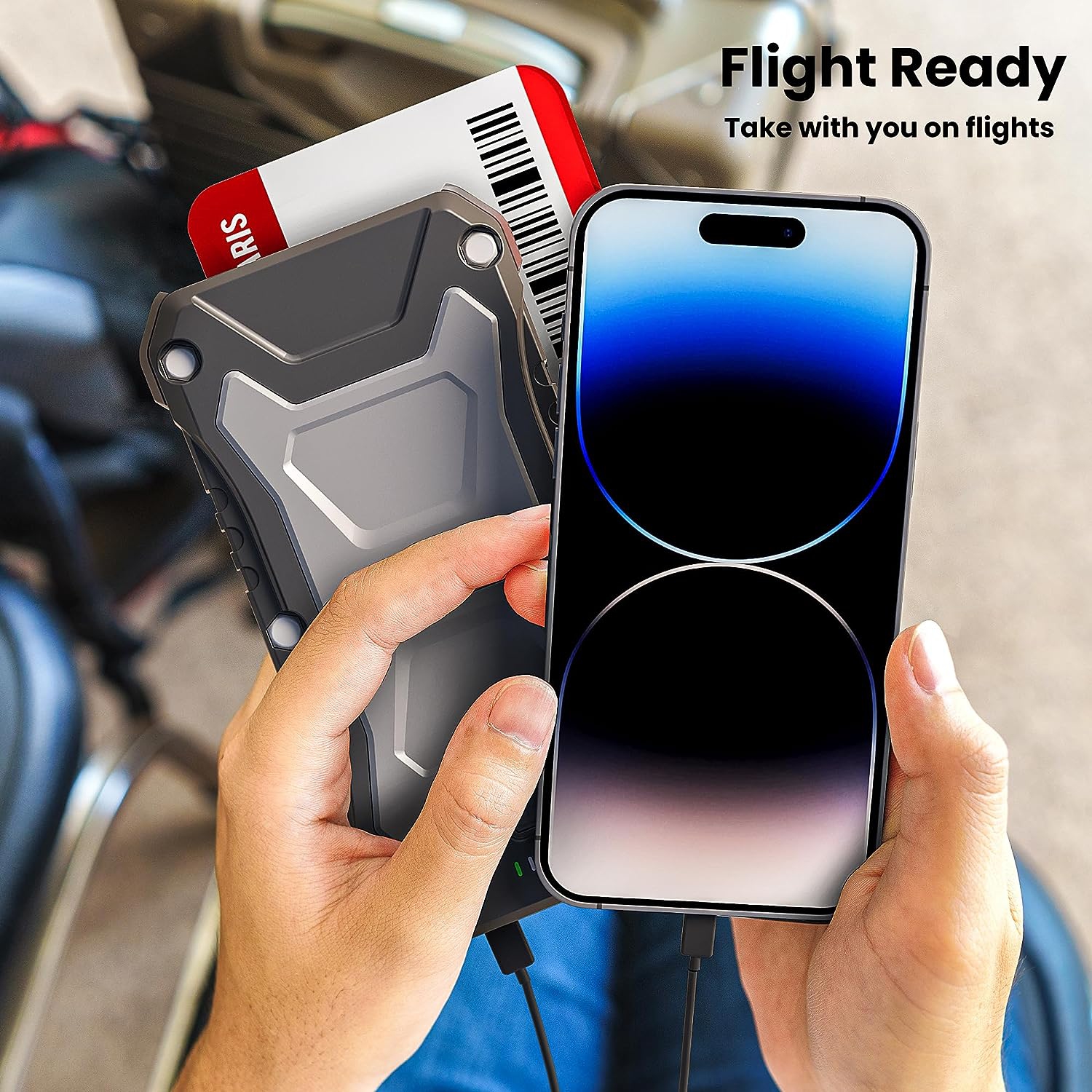 TECHSMARTER Rugged and Waterproof 10000mAh & 15W Wireless Charging Portable Charger Power Bank. Compatible with iPhone, iPads, Samsung, Androids