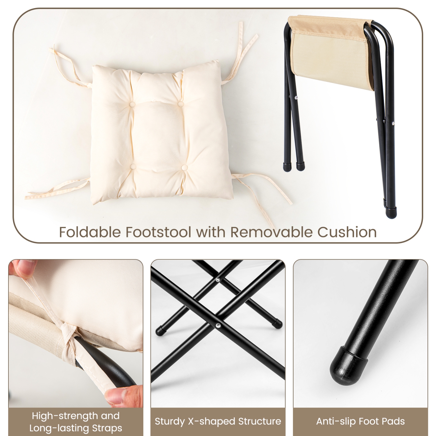 Topbuy – Chaise de lecture Lazy avec pouf moderne Leisure, accoudoirs, pochette latérale et repose-pieds, beige/gris/bleu