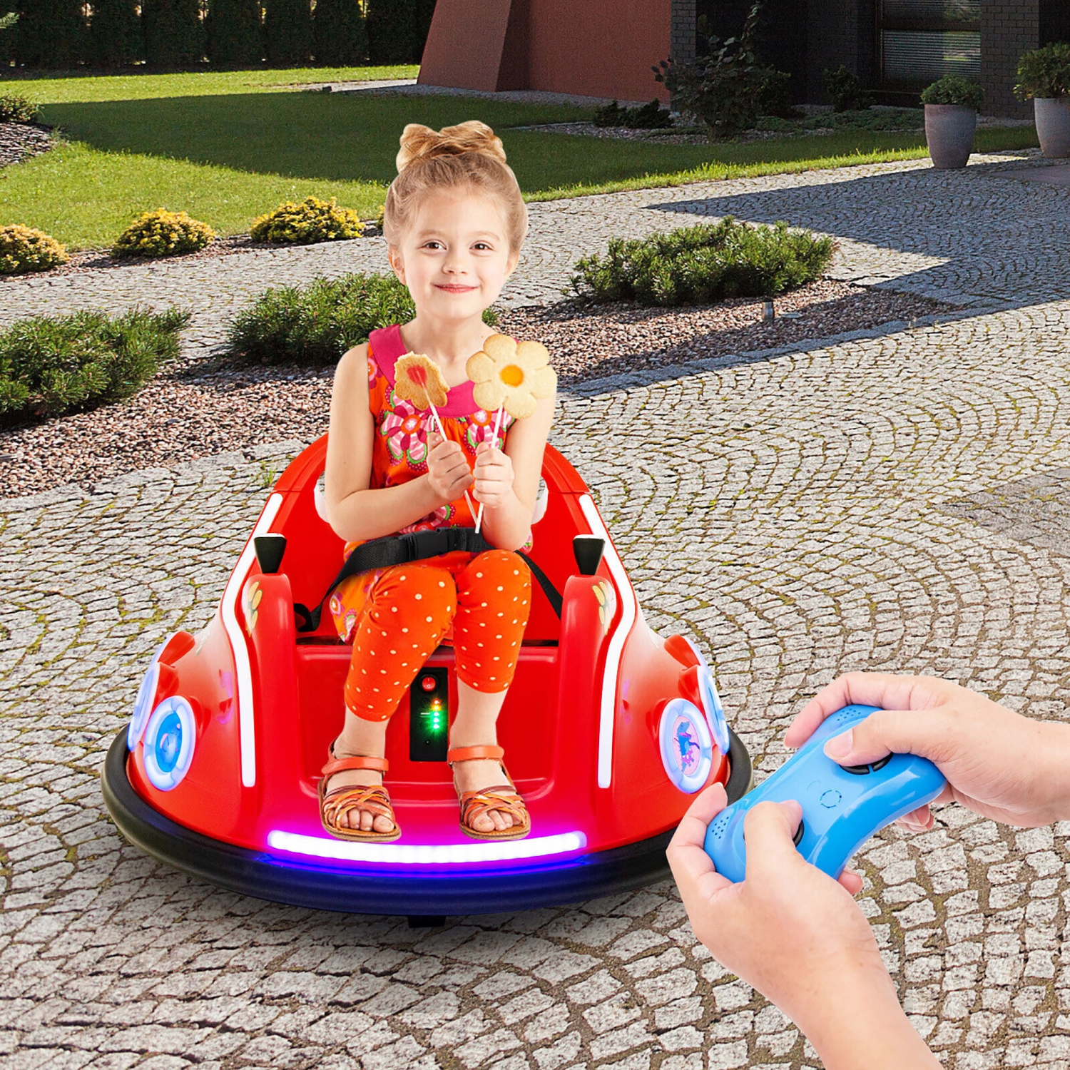 Gymax 12V Kids Ride on Bumper Car Remote Control w/ Flashing LED Light & Music