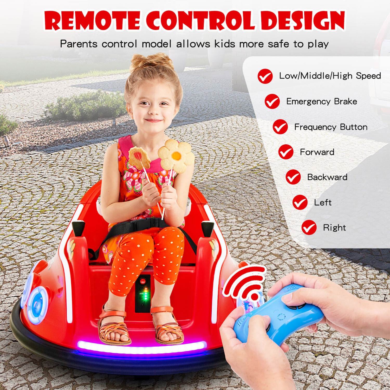 Gymax 12V Kids Ride on Bumper Car Remote Control w/ Flashing LED Light & Music